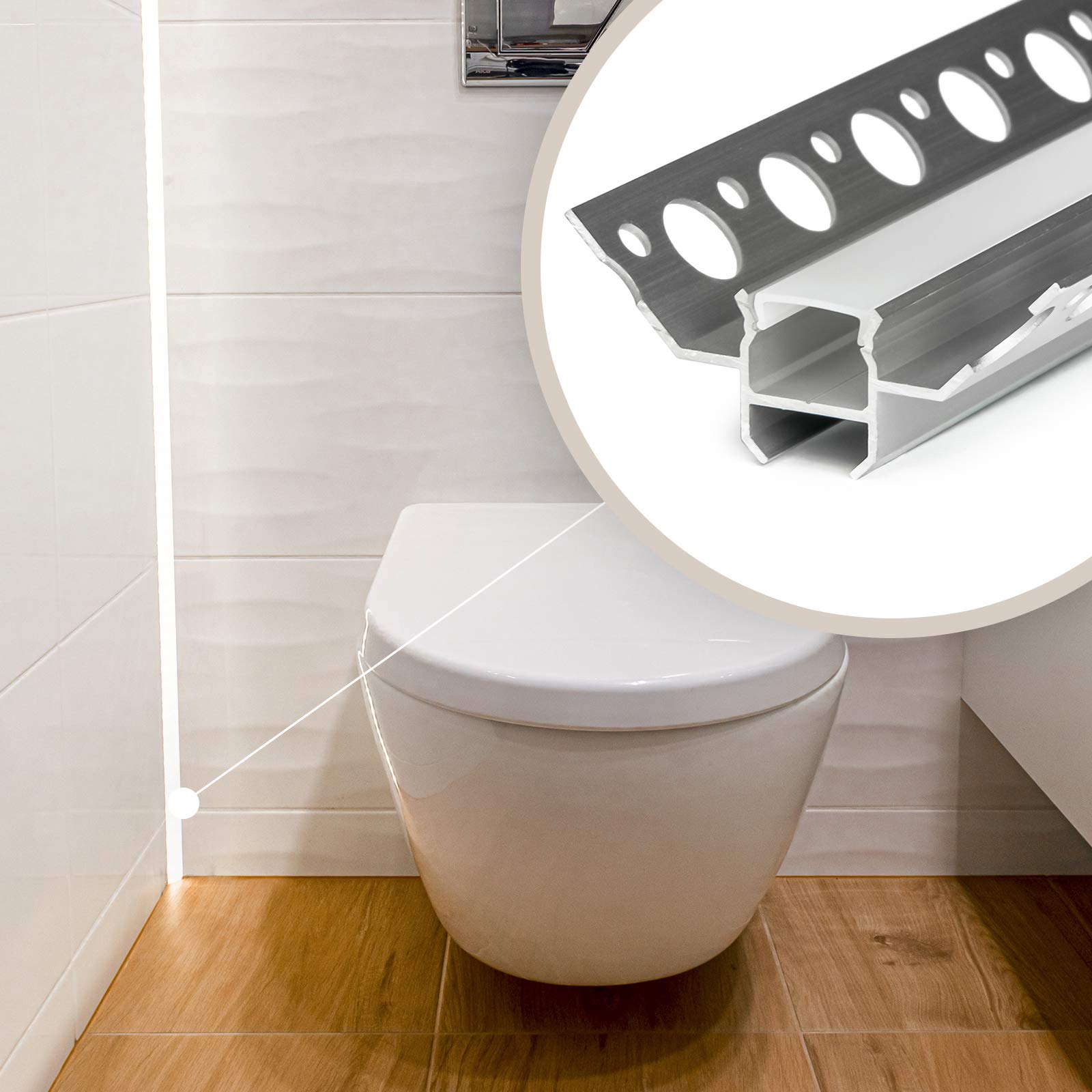 DQ-PP LED ALUMINIUM PROFIL | Modell J | 2m | alu-eloxiert | satiniert Abdeckung | ohne Klammern und ohne Endkappen | Alu Schiene Leiste für LED-Streifen