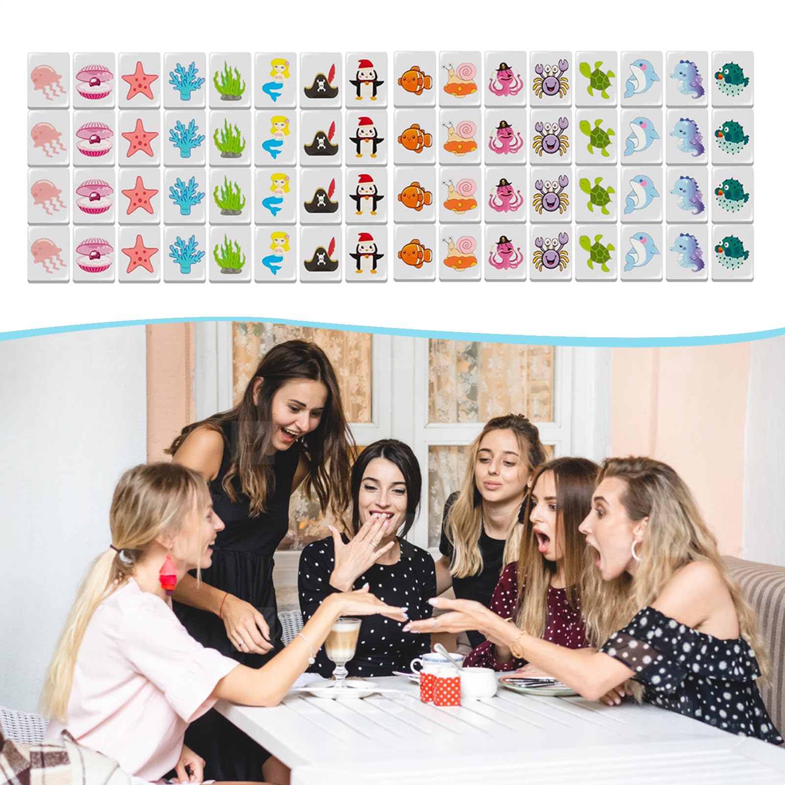 Conjunto de azulejos Mahjong, juegos Mah Jongg,Bloques de juego con patrón | de bandera Mahjong, 65 piezas | Juegos de mesa familiares Seaside Escape, Juegos de en bloque Las fichas de po