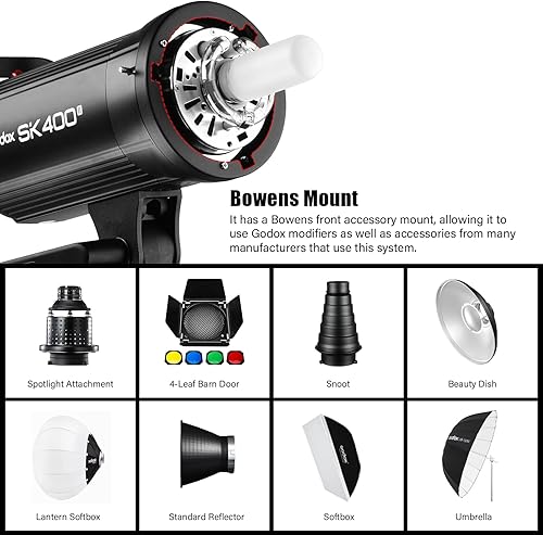 Miniatura 3 de Godox SK400II 400Ws Luz Estroboscópica de Flash Monolight para Estudio Fotográfico con Montaje Bowens y Cabezal de Lámpara, Lámpara de Modelado