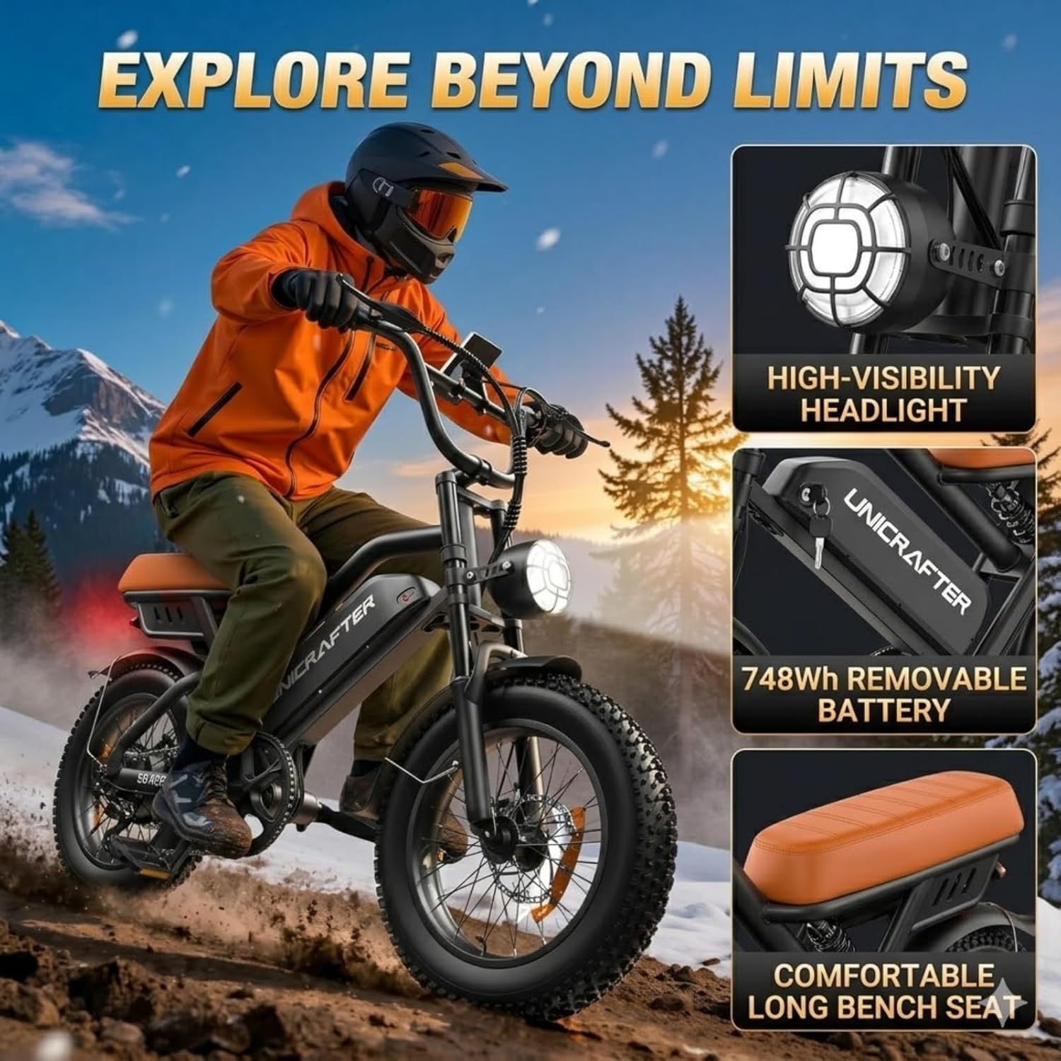 Electric Bicycle for Adults 750W Motor 21MPH 50 Miles Removable 48V Battery, 20/16"x4.0"Fat Tire Dual Disc Brakes, ebike Suitable for City Commuting
