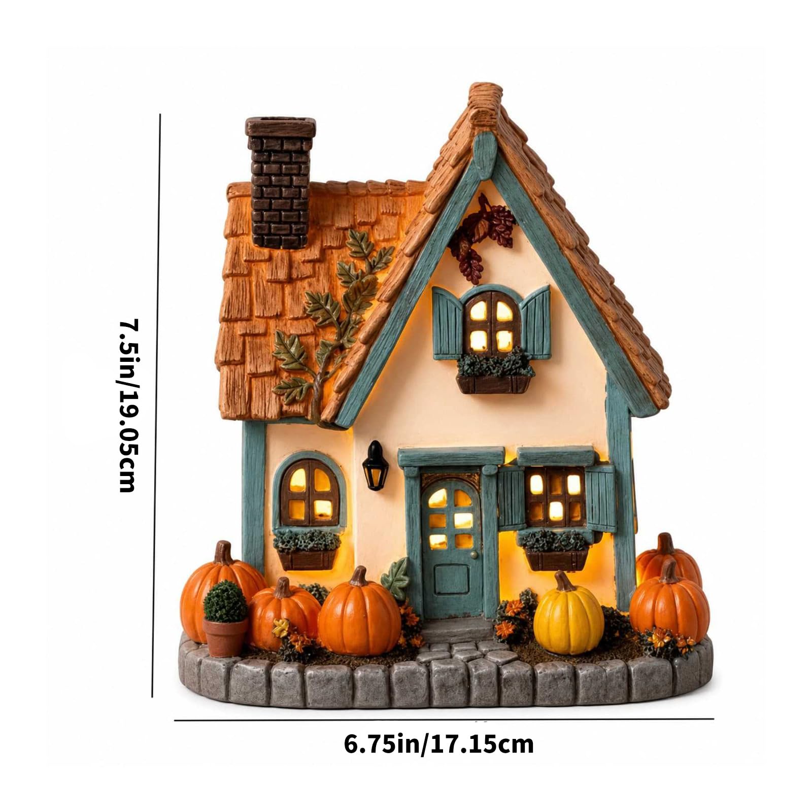 Statuetta zucca a LED per la casa, in resina, illuminata, con luce calda, 7, 5 x 6, 75 pollici, centrotavola autunnale per soggiorno, mensola, camera da letto, statuetta cottage autunnale, da