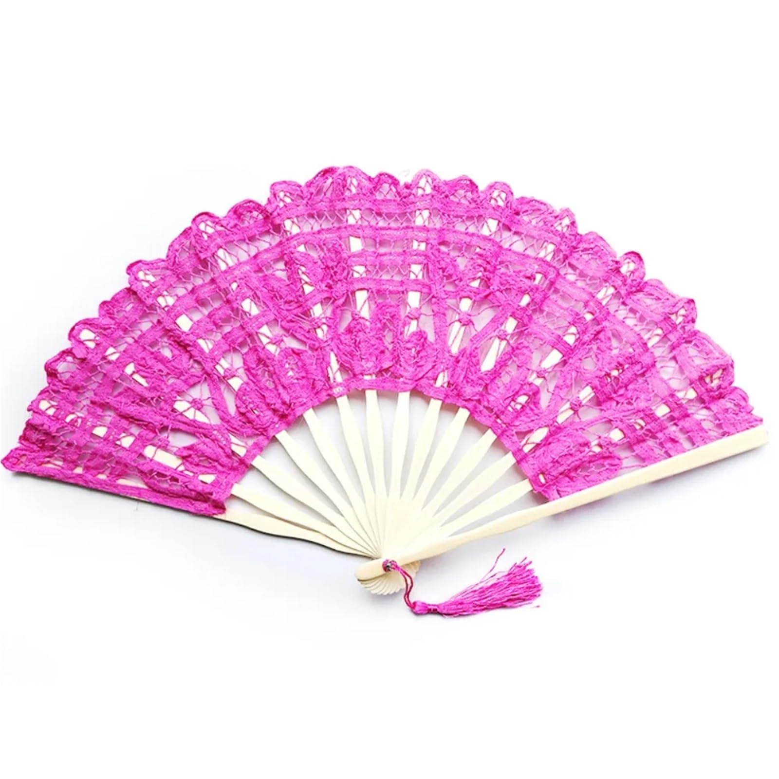 5Pcs Handheld Embroidered Fans With Bamboo Handle