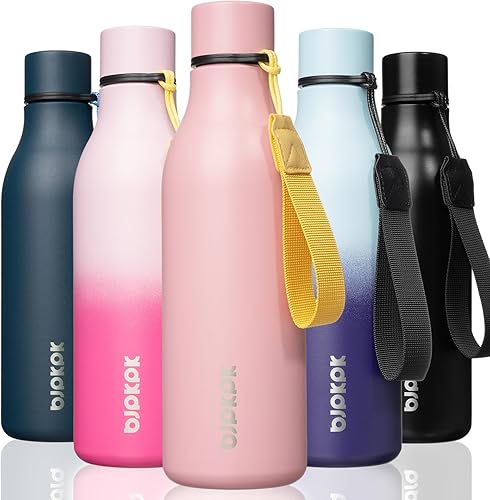 BJPKPK - Botellas de agua aisladas, 18 onzas, botella de agua de acero inoxidable con correa, jarras, tazas, frascos sin BPA a prueba de fugas,