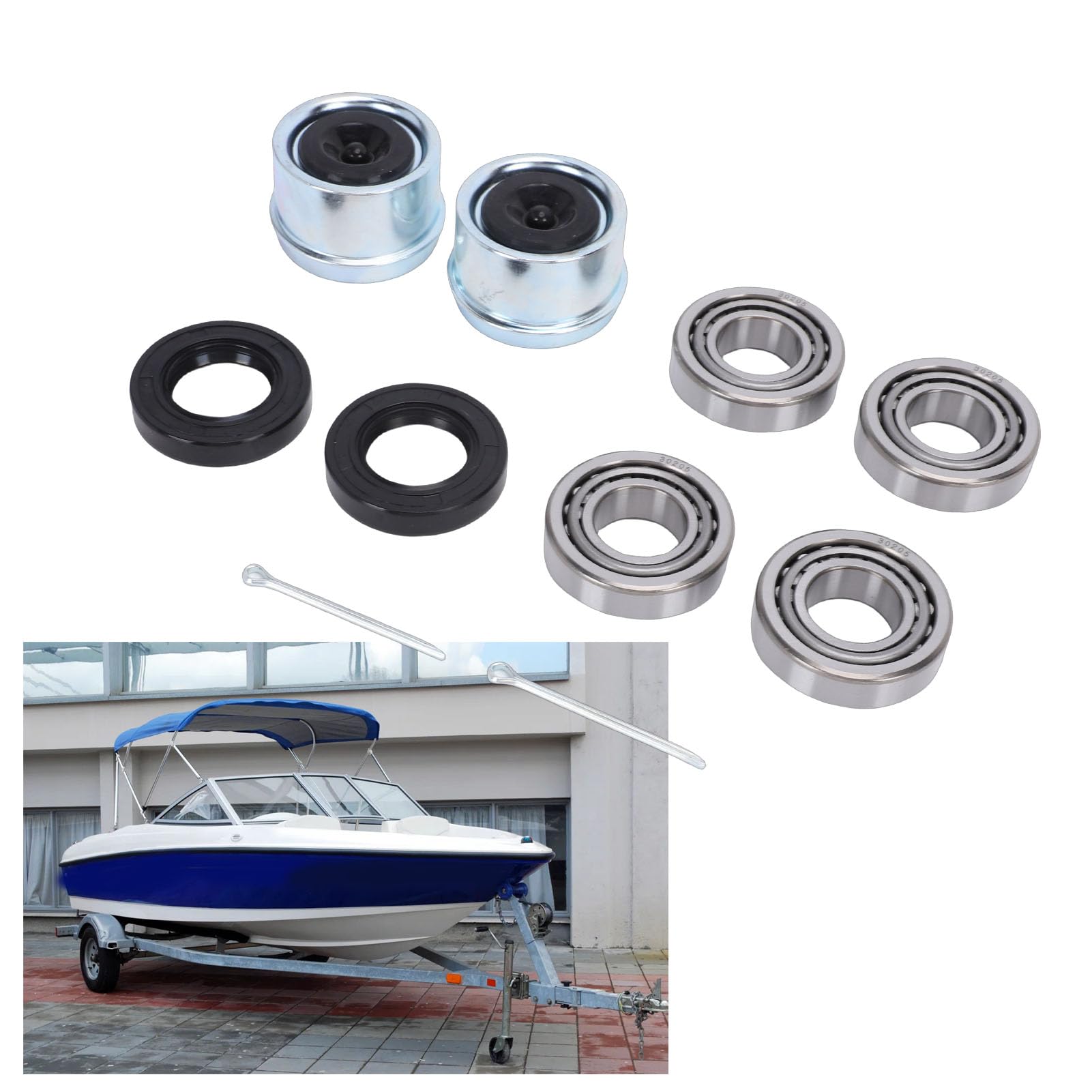 Aramox Kit de Roulements D'essieu de Remorque 30205, avec Joints TC, Couvercles Anti-poussière et Goupilles Fendues pour Remorques Légères