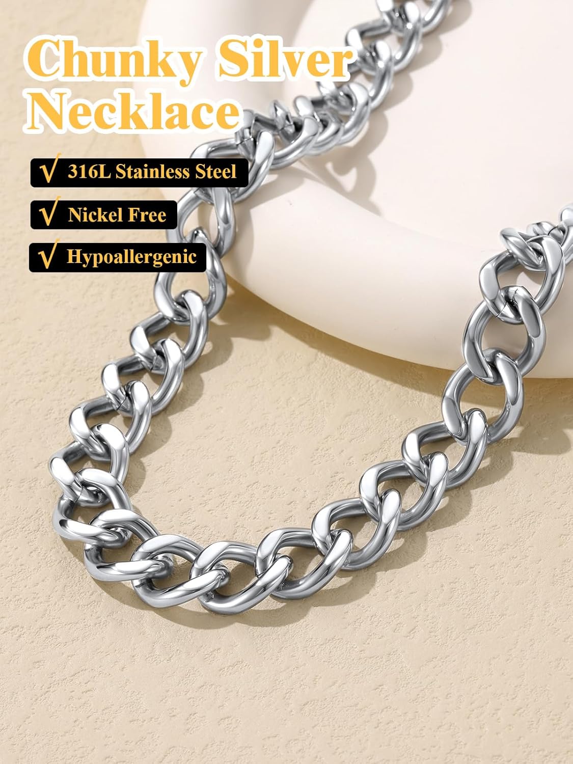 U7 Chunky Cuban Link Chain for Women, Stainless Steel Chain Necklace, Dainty 14K Gold/Silver Thick Trendy Punk Hip Hop Cuban Chain, 12mm/16mm/20mm - Image 5