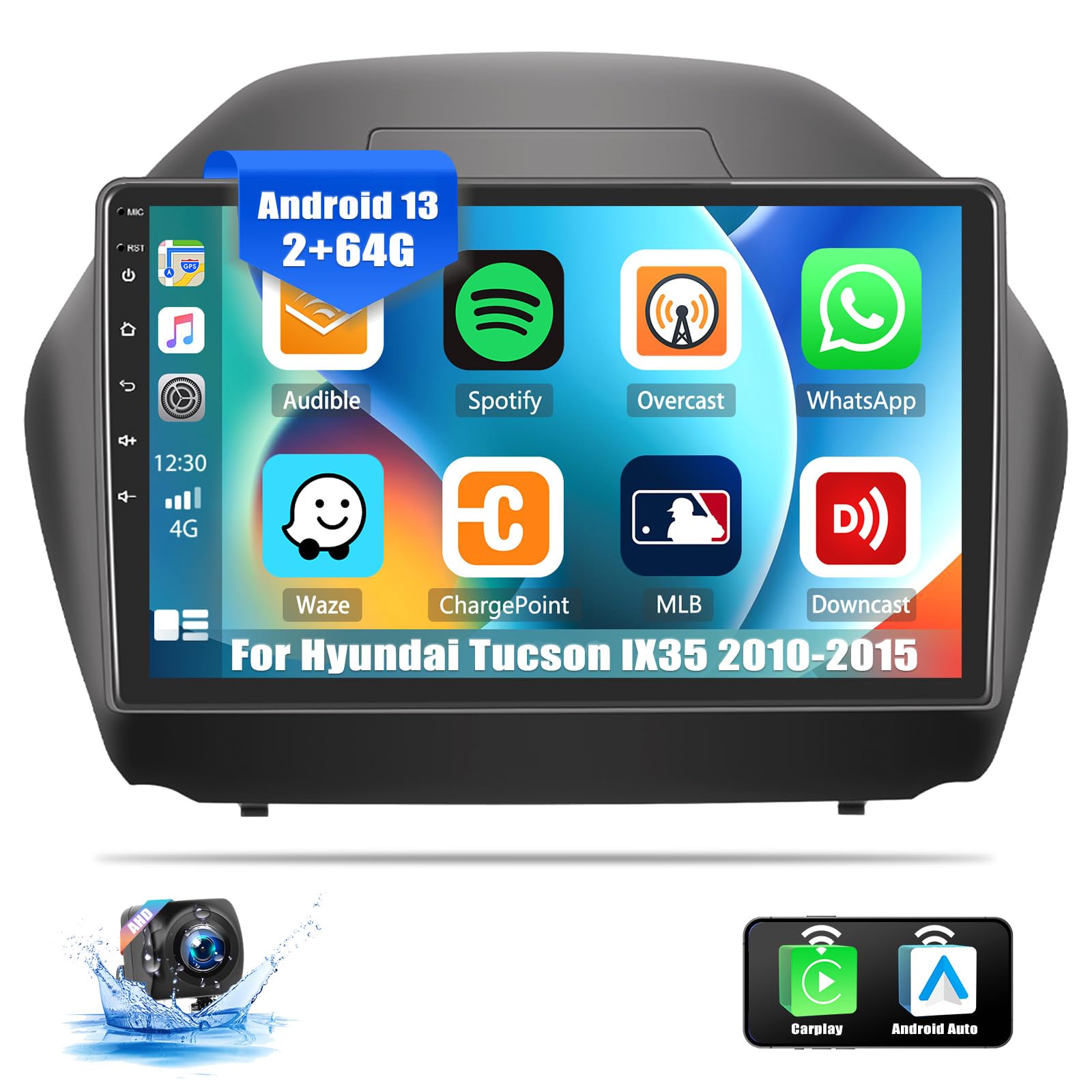 Car Radio Stereo for Hyundai Tucson IX35 2010-2015,2G+64G Android 13 Wireless Carplay Android Auto,10.1 Inch Touchscreen Car Radio with GPS WiFi Bluetooth FM/RDS SWC Dual USB/AUX-in Backup Camera