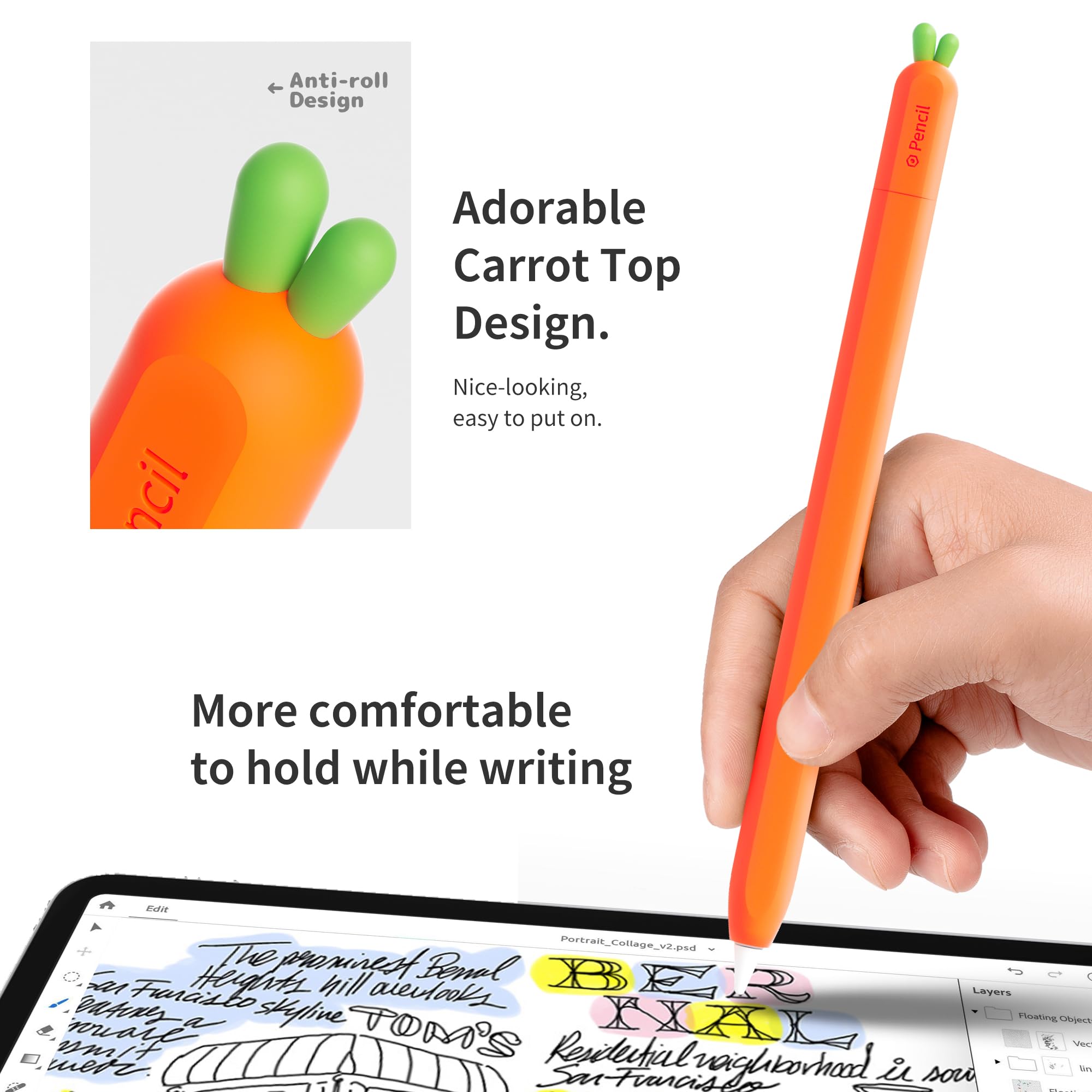 ELETIUO Silikonowe etui kompatybilne z Apple Pencil (USB-C), ochronny uchwyt z akcesoriami nasadkowymi, antypoślizgowa osłona obsługuje magnetyczne, kompatybilne z Apple Pencil 3. generacji, marchewka