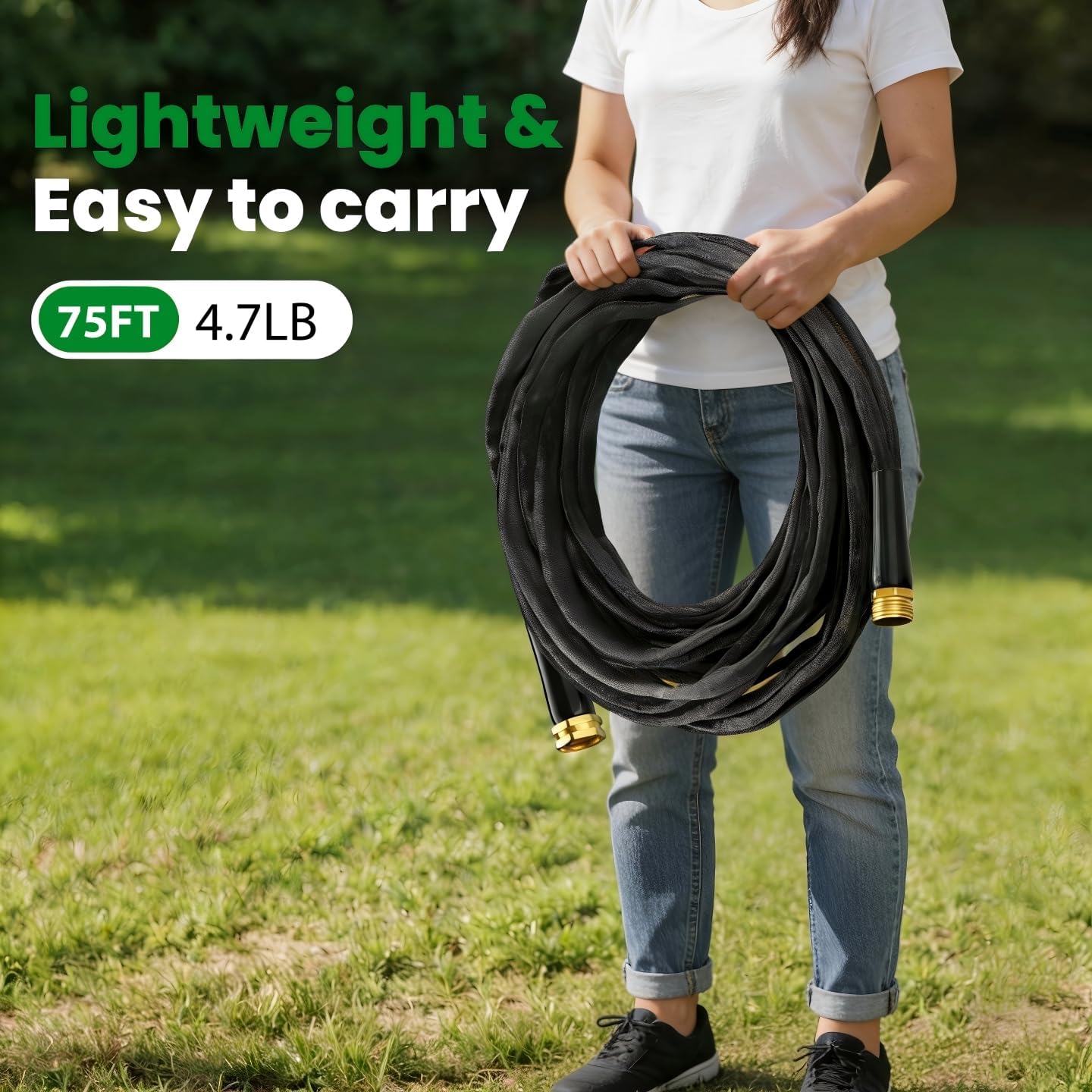 Garden Hose 75FT, Non-Expanding Water Hose Ultra Lightweight, Kink-Free, Burst-Resistant, Lead-Free, Durable & Flexible High-Pressure Hose for Yard, Lawn, Outdoor, Car Washing