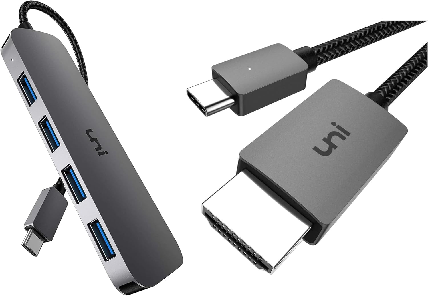 uni Bundle 4K@30Hz USB C to HDMI Cable + USB C to USB Hub 4 Ports