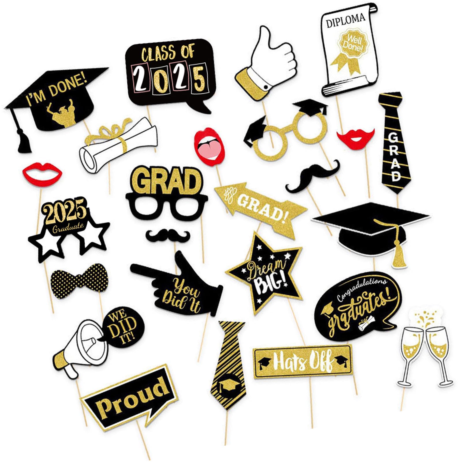 Of 25Pcs Funny Graduation Photography Props Class of 2025 Party Supplies for Party Table Centerpieces Photo Props for