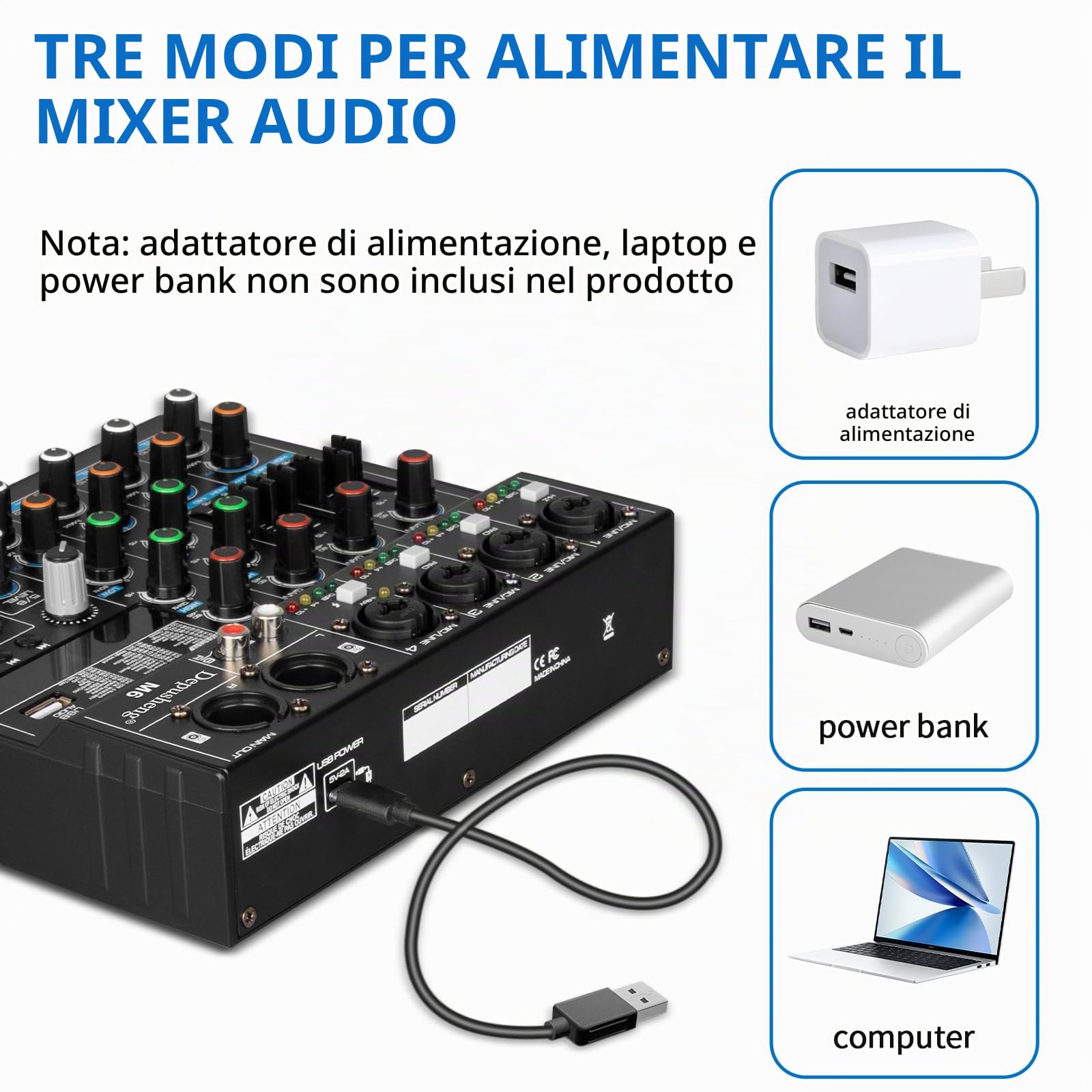 Depusheng M6 Mixer DJ a 6 canali console di miscelazione portatile Bluetooth MP3 256 effetti digitali integrati interfaccia USB per la registrazione del computer streaming live podcasting