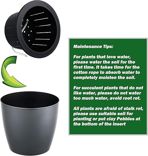 Miniatura 8 de Planterhoma Macetas de riego automático de 6.7 pulgadas para plantas de interior, paquete de 6 macetas de violeta africana, maceta de mecha negra