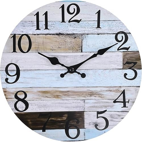 Reloj de pared de diseño rústico, silencioso, sin tictac, redondo, decorativo, funciona con pilas, relojes de pared vintage para granja, oficina,