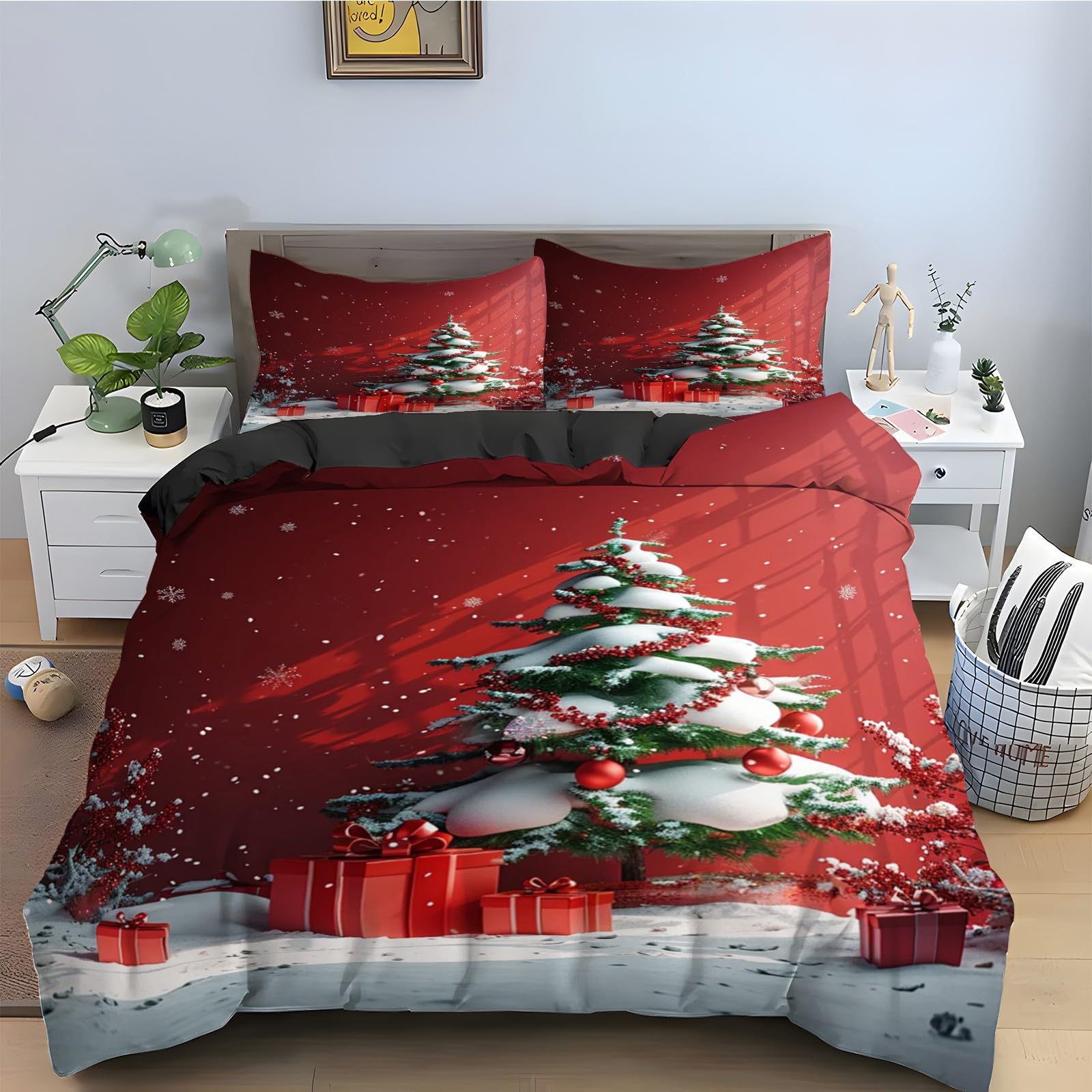 Housse de Couette 160x200 Noël avec Taies d'Oreiller | Parure de Lit Microfibre Douce