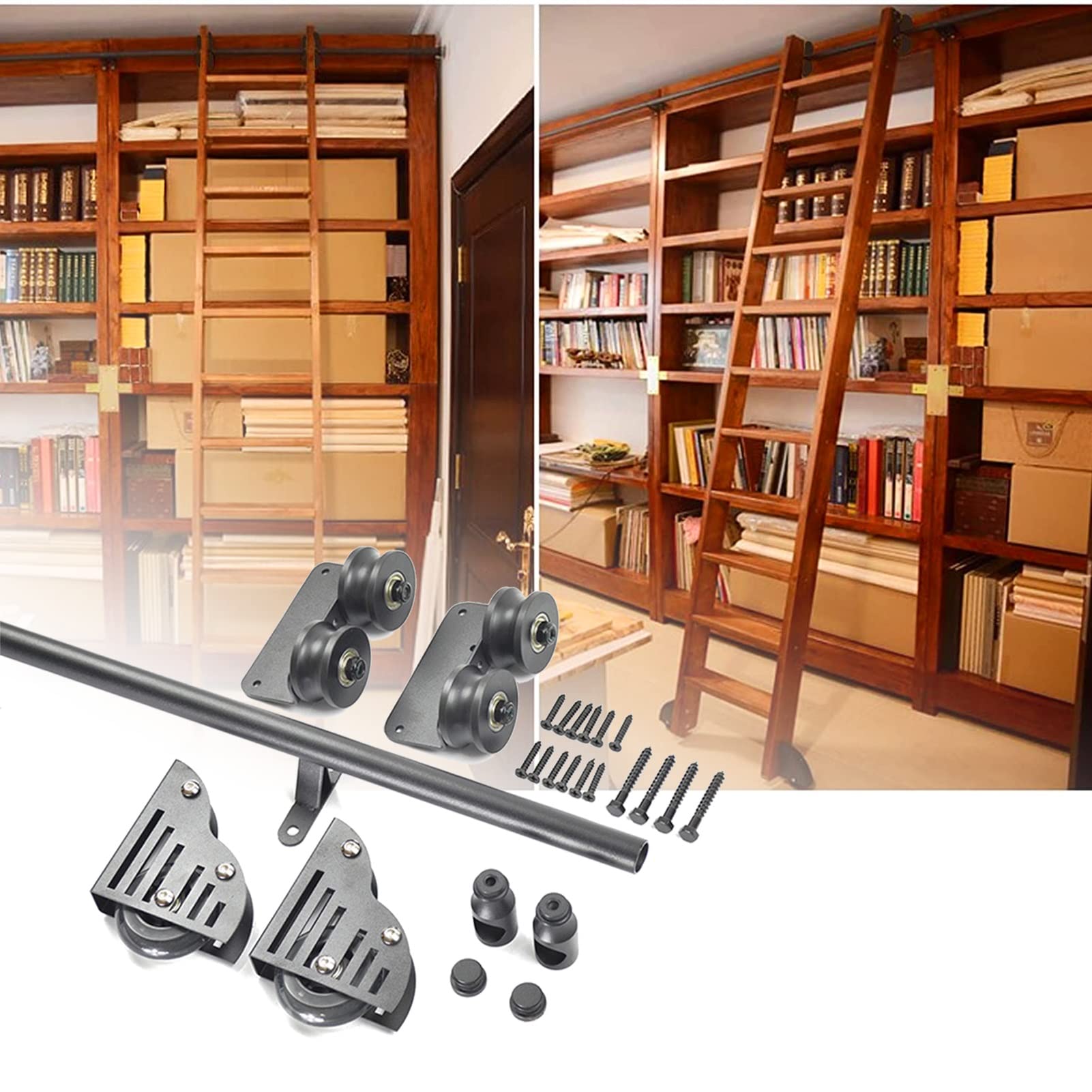 Kit de porte de grange rail d'échelle coulissante pour bibliothèque et bureau à domicile