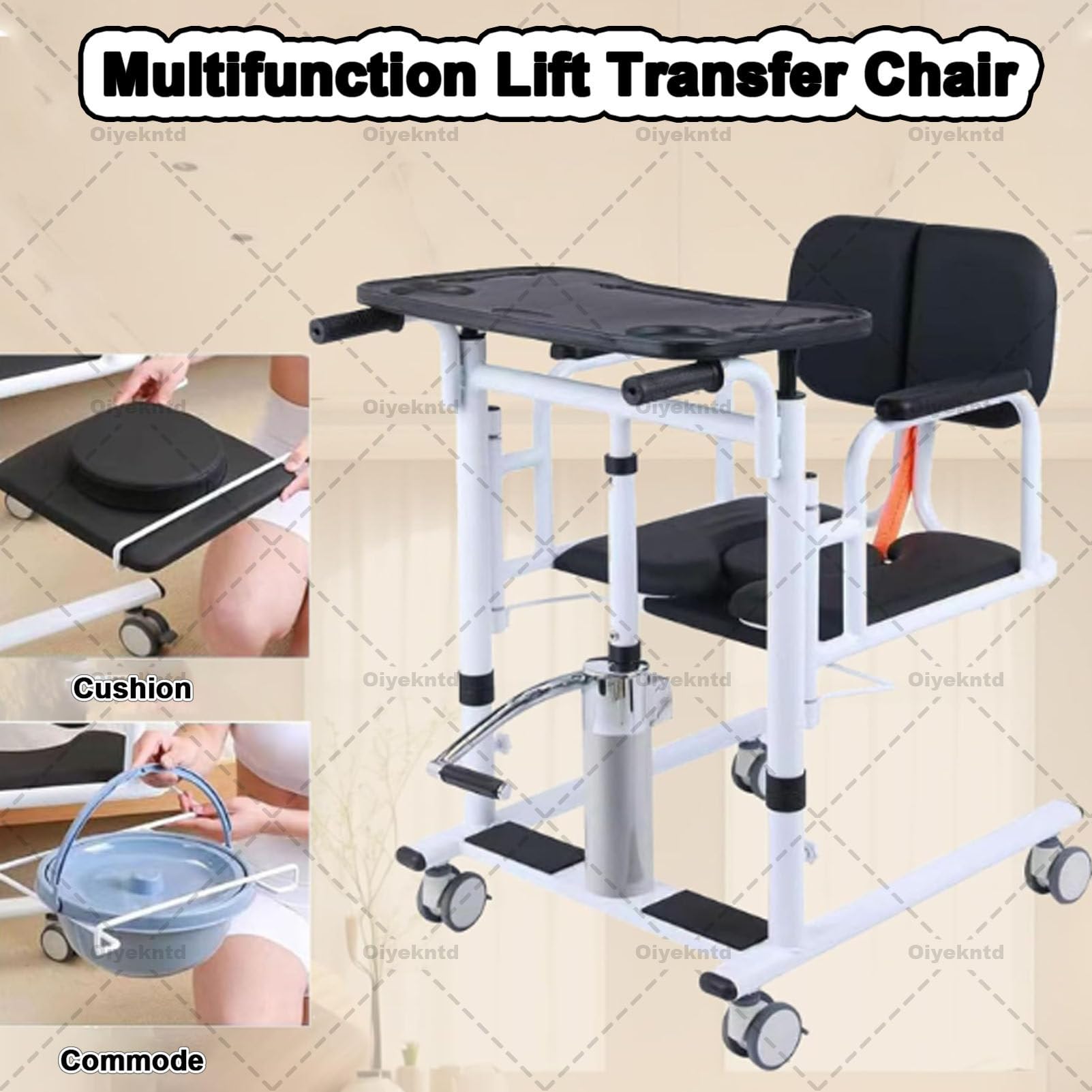 Silla elevadora de traslado mejorada con soportes de elevación para el hogar, silla de ruedas elevadora de pacientes, elevación de enfermería de altura ajustable con 4 ruedas para cuidadores Orange
