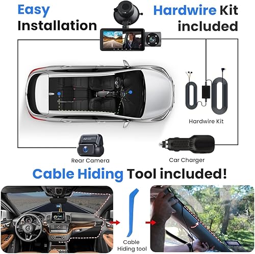 Miniatura 6 de Riedler Cámara de tablero de 3 canales 4K1080P frontal, trasera e interior con kit de cableado incluido y tarjeta SD de 64 GB, GPS Wi-Fi integrado,