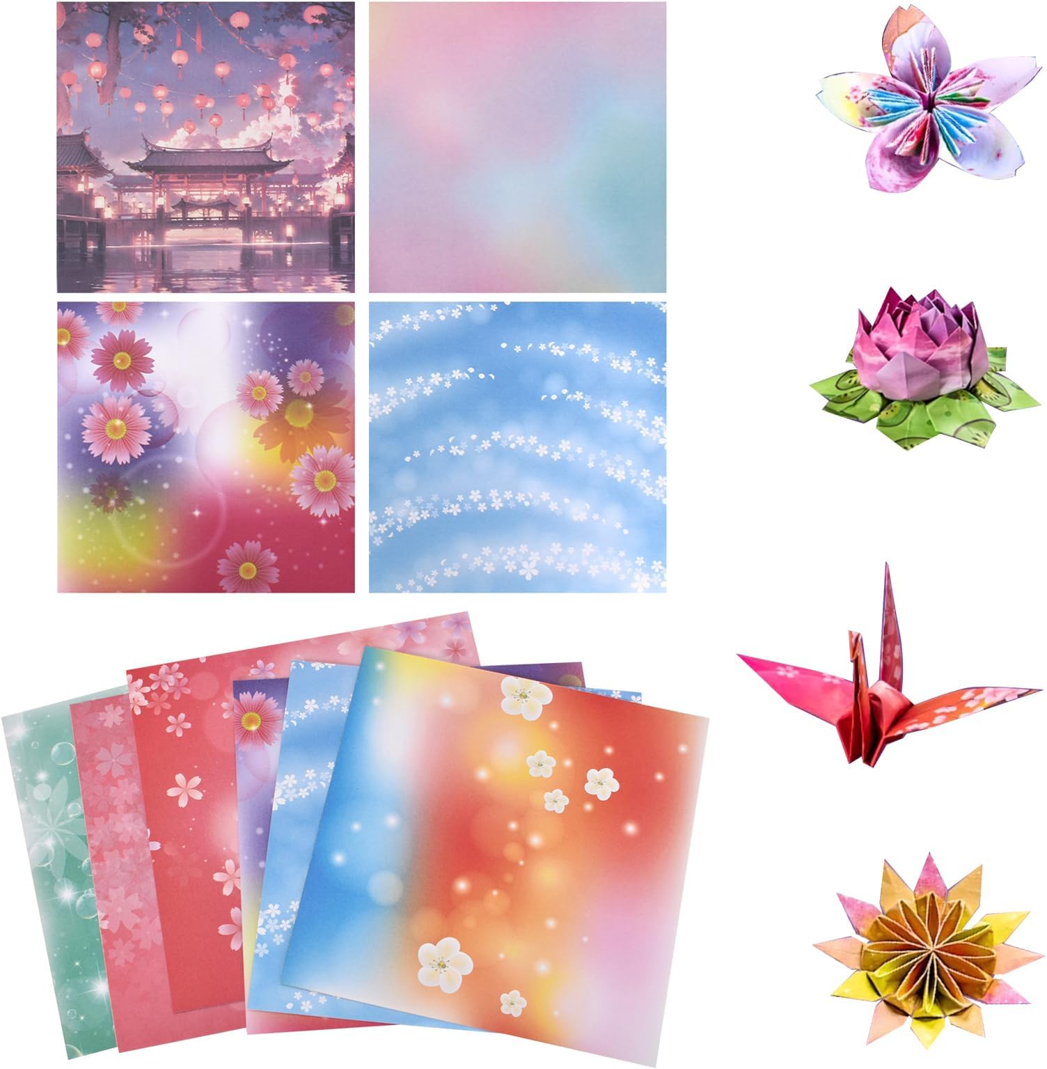 200 Sheets Origami Paper 15 x 15 cm, 48 Colourful Patterns, Double-Sided Coloured Origami Floral Oil Painting Art Washi Paper for Beginners Crafts Painting Decoration Wishes Paper
