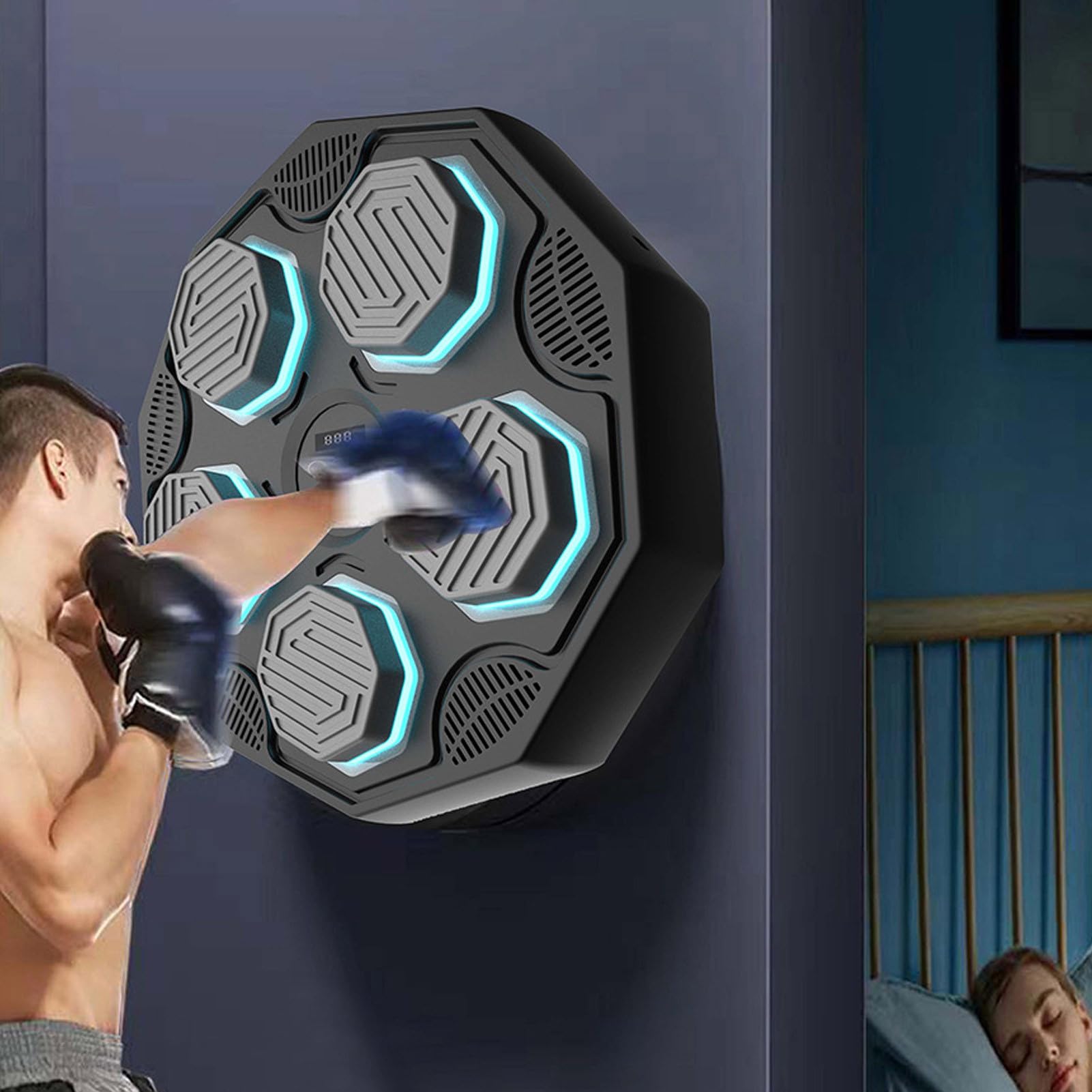 Máquina de boxeo musical, equipo electrónico inteligente de ejercicio, con luces LED, máquina de boxeo montada en la pared, para mujeres, niños, gimnasio, hogar, fitness, entrenamiento, deportes