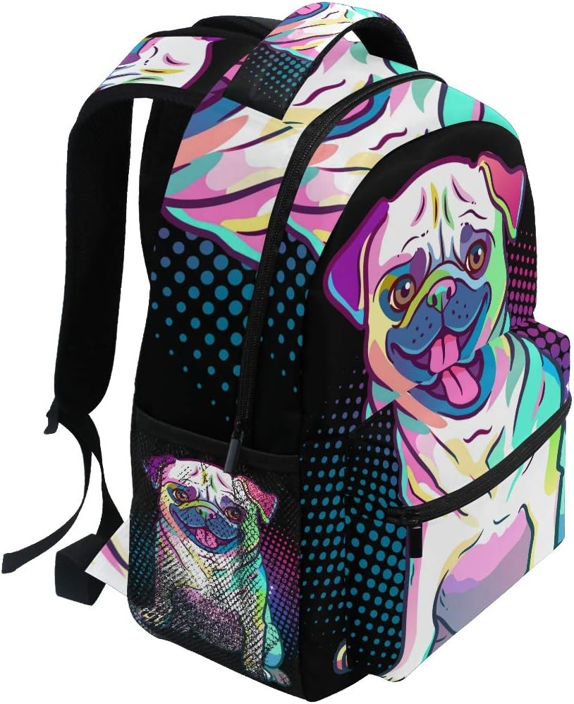 senya School Backpack Pug Dog Pop Art Style Teens Girls Boys Schoolbag Travel Bag - Image 2