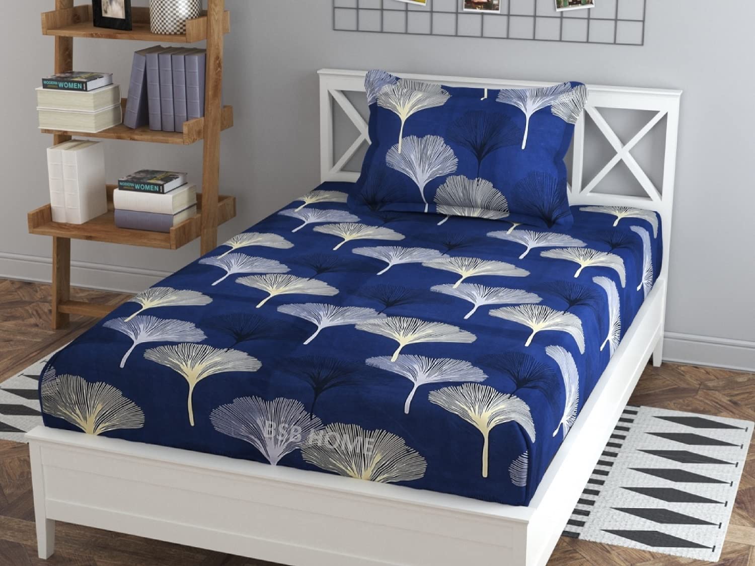 BSB Home® 100% Cotton 160 TC Cashewnuts Printed Single Bedsheets with 1 King Size Pillow Cover, (60X90 Inches, 5 x 7.5 Feet, Blue with Grey and White) (B08T7MC9YG) Amazon Price History, Amazon Price Tracker
