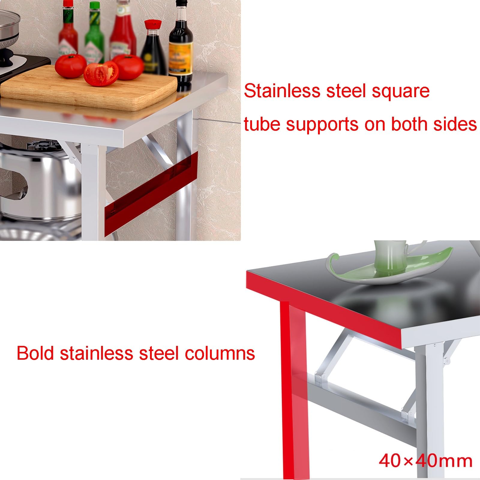 Banco de Trabajo Plegable de Acero Inoxidable Reforzado Mesa Portátil para Acampadas Picnics Y Fiestas Mesa de Preparación de Cocina Resistente Que No Requiere Montaje