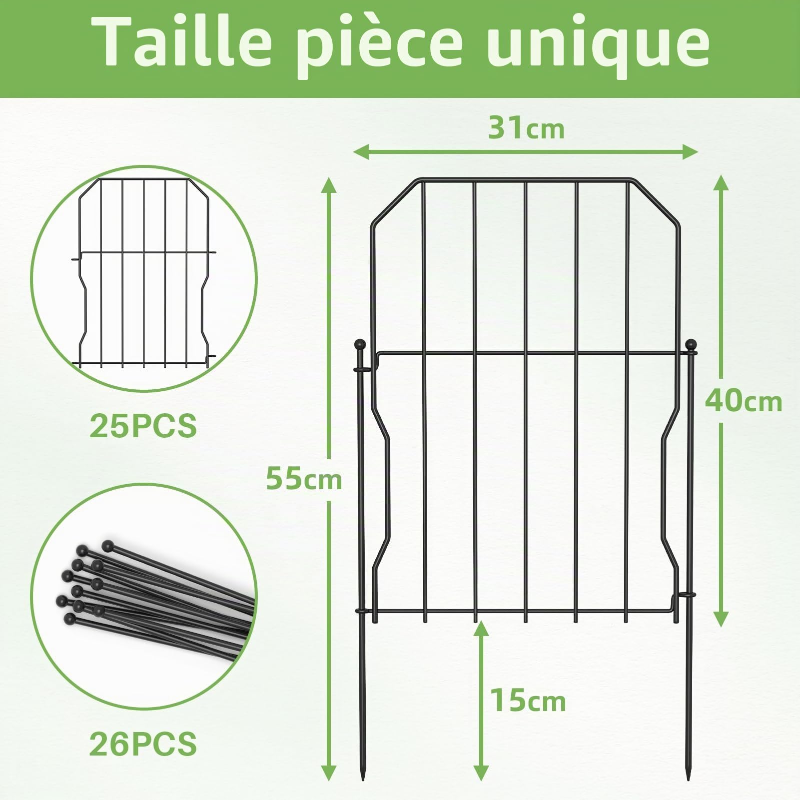 WELDUN Lot de 25 clôtures décoratives en métal pour chiens, parterre de fleurs et barrière pour animaux, pour lapin, chien, cour, terrasse, décoration extérieure