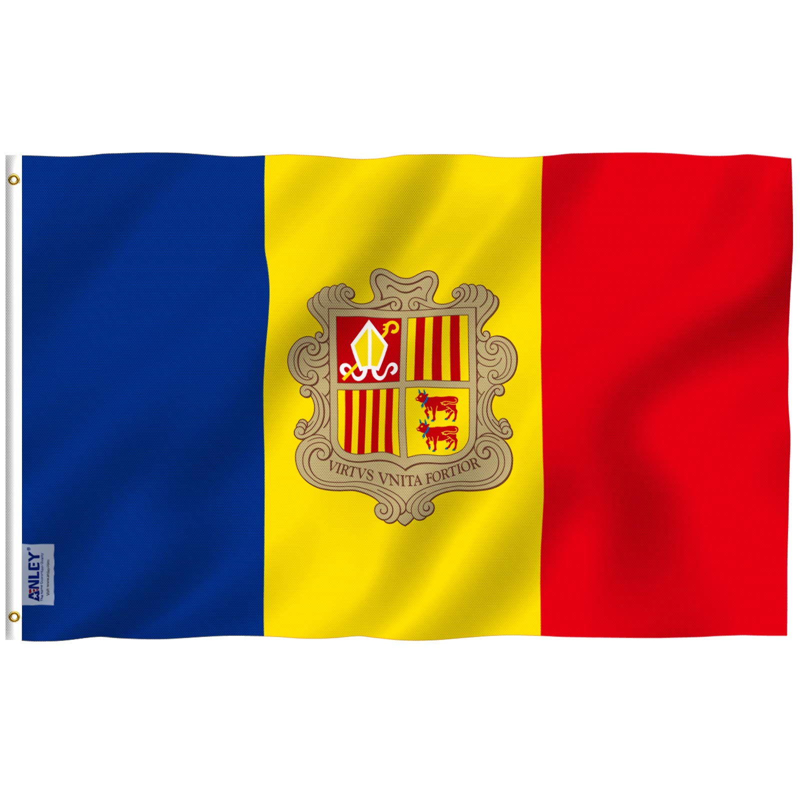 ANLEY Fly Breeze 3x5 Feet Andorra flag - Vivid Color and UV Fade Resistant - Canvas Header and Double Stitched - Andorran Flags Polyester with Brass Grommets 3 X 5 Ft