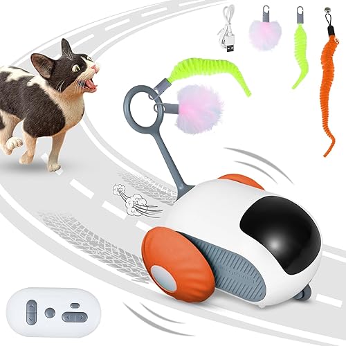 Teazys - Auto eléctrico inteligente de juguete para gatos, juguetes interactivos para interiores, juguete para gatos Teazys Turbo Tail 2.0, juguete