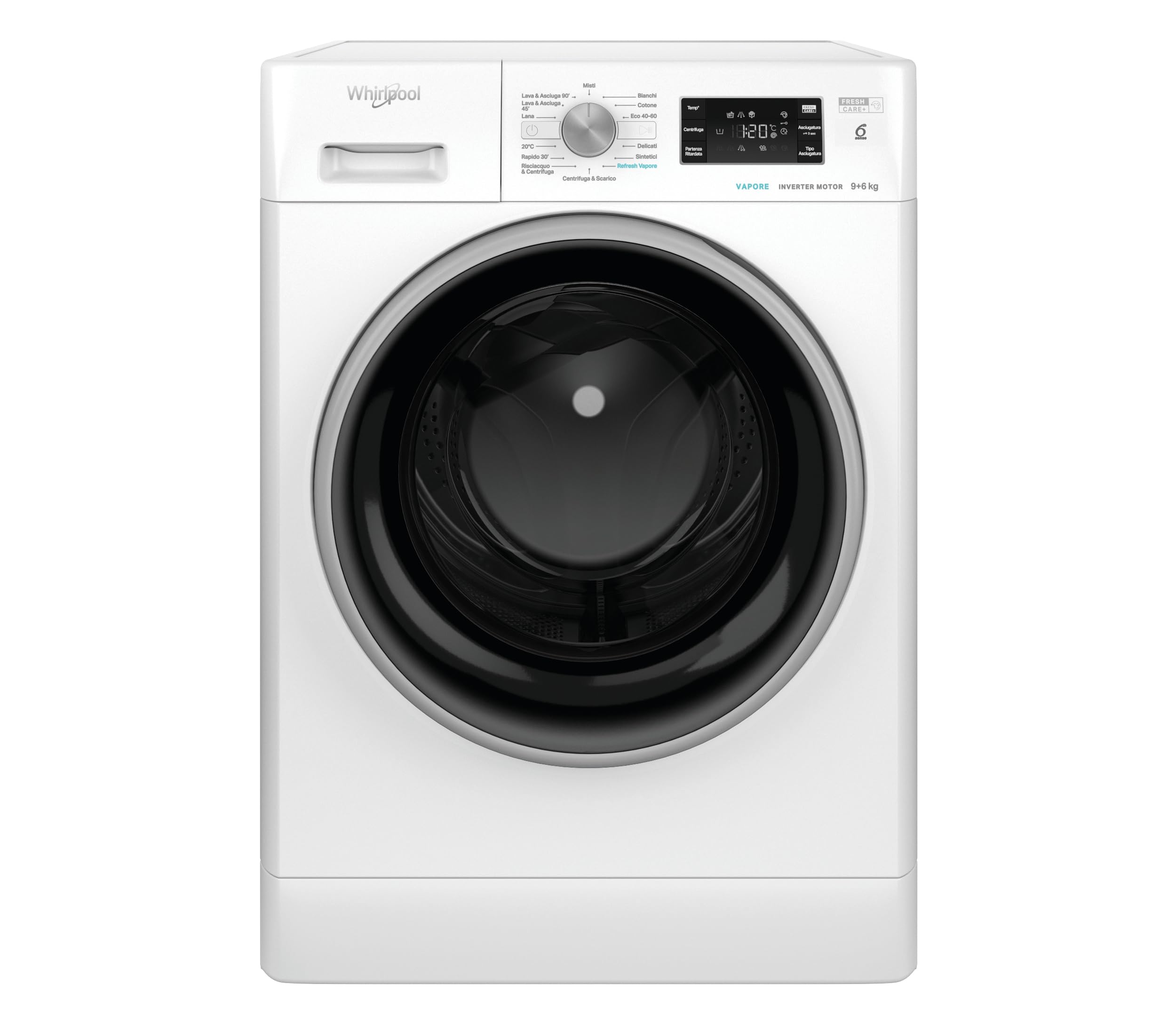 Whirlpool FFWDB 964489 BSV IT - Lavadora secadora 9 kg, carga frontal, independiente, 1400 rpm, clase C, 6º sensor, freshcare+, 59,5 x 54 x 85 cm