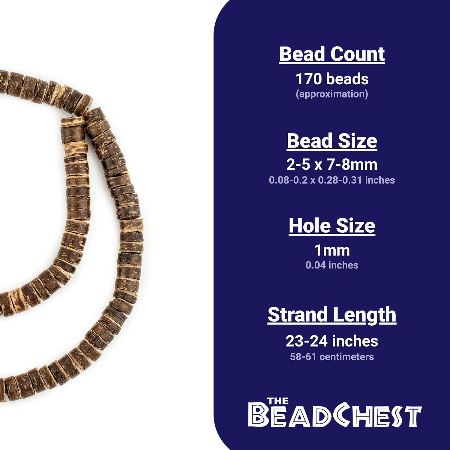 The Bead Chest Authentic Coconut Wood Heishi Beads 7mm Brown 23-24 Inch Strand