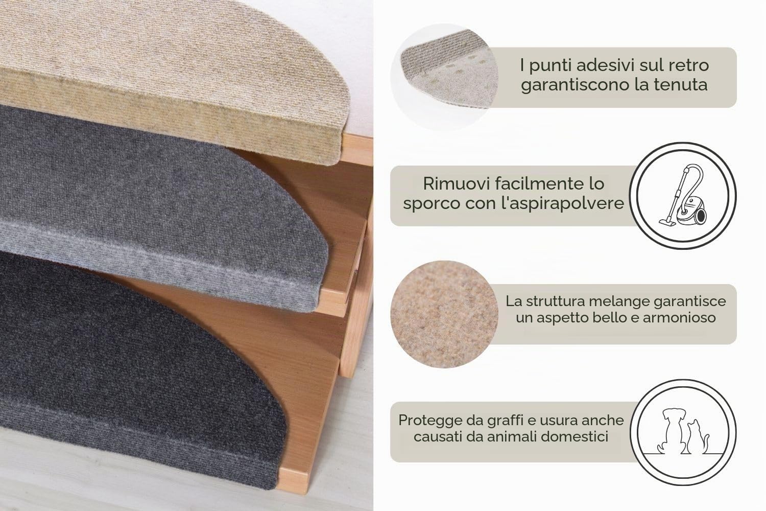 Andiamo Set di 15 coprigradini autoadesivi, facili da pulire, disponibili in vari colori