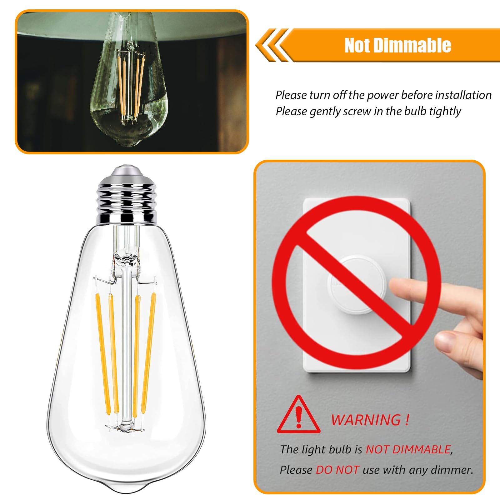 12 Pack 100 Watt Equivalent LED Edison Bulbs 9W LED Light Bulbs 2700K Soft Warm with E26 Standard — view 6