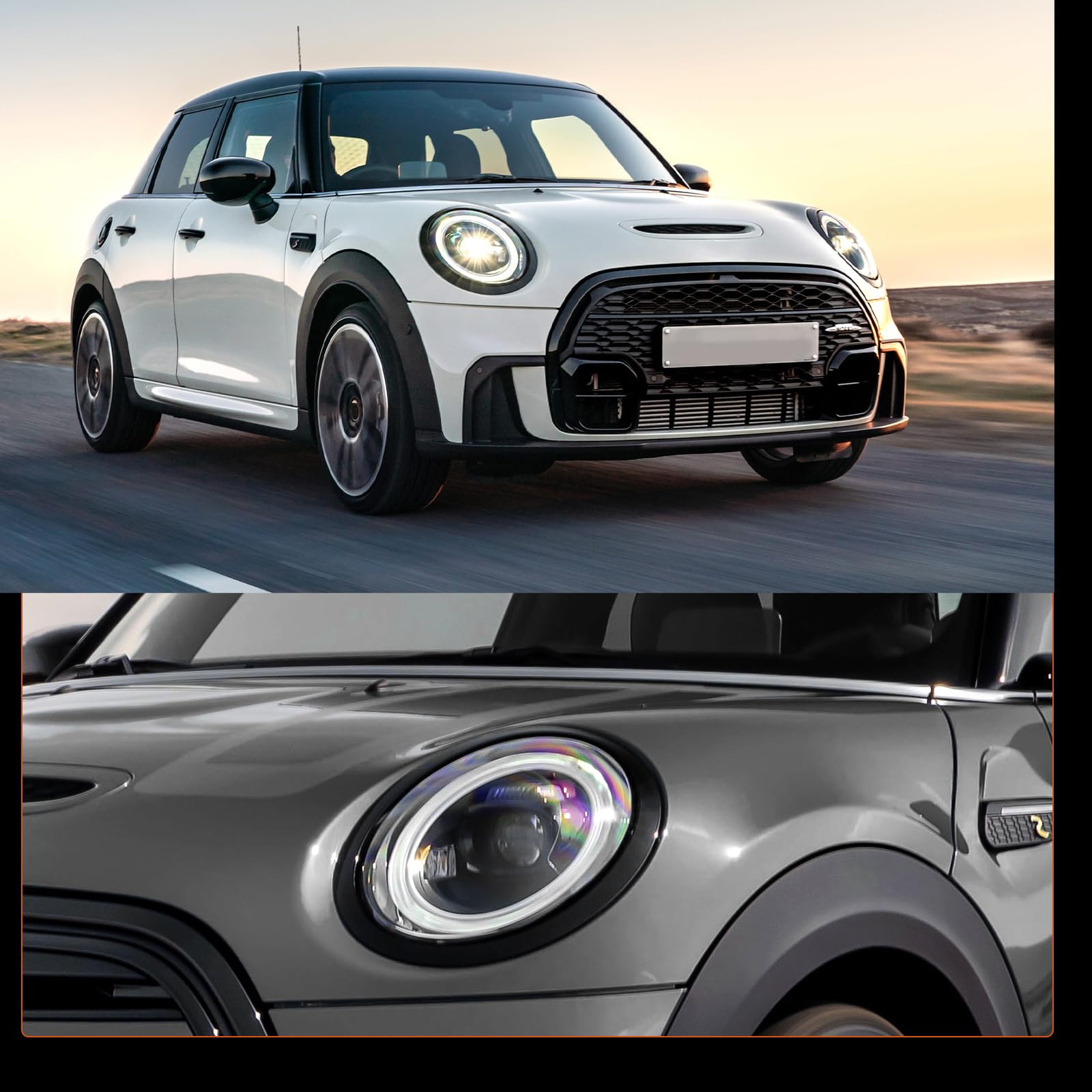 GEARMONSTER Juego de 2 anillos de repuesto para faros delanteros de coche, compatibles con Mini Cooper F55 F56 F57 2014-2021, color negro
