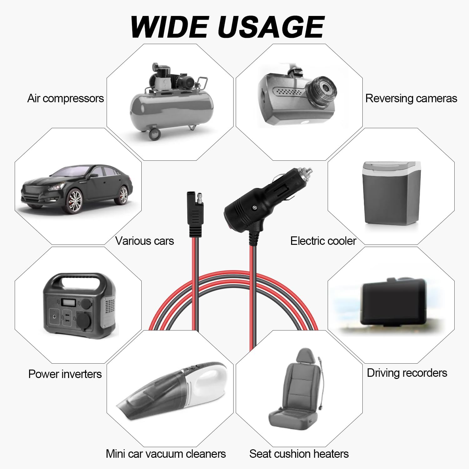 Cigarette Lighter SAE Cable, 6.56FT Cigarette Lighter Extension High Power Cigarette Lighter Wire Connector with Switch Upgraded Quick Release Cigarette Lighter Plug Adapter for Motorcycle RV