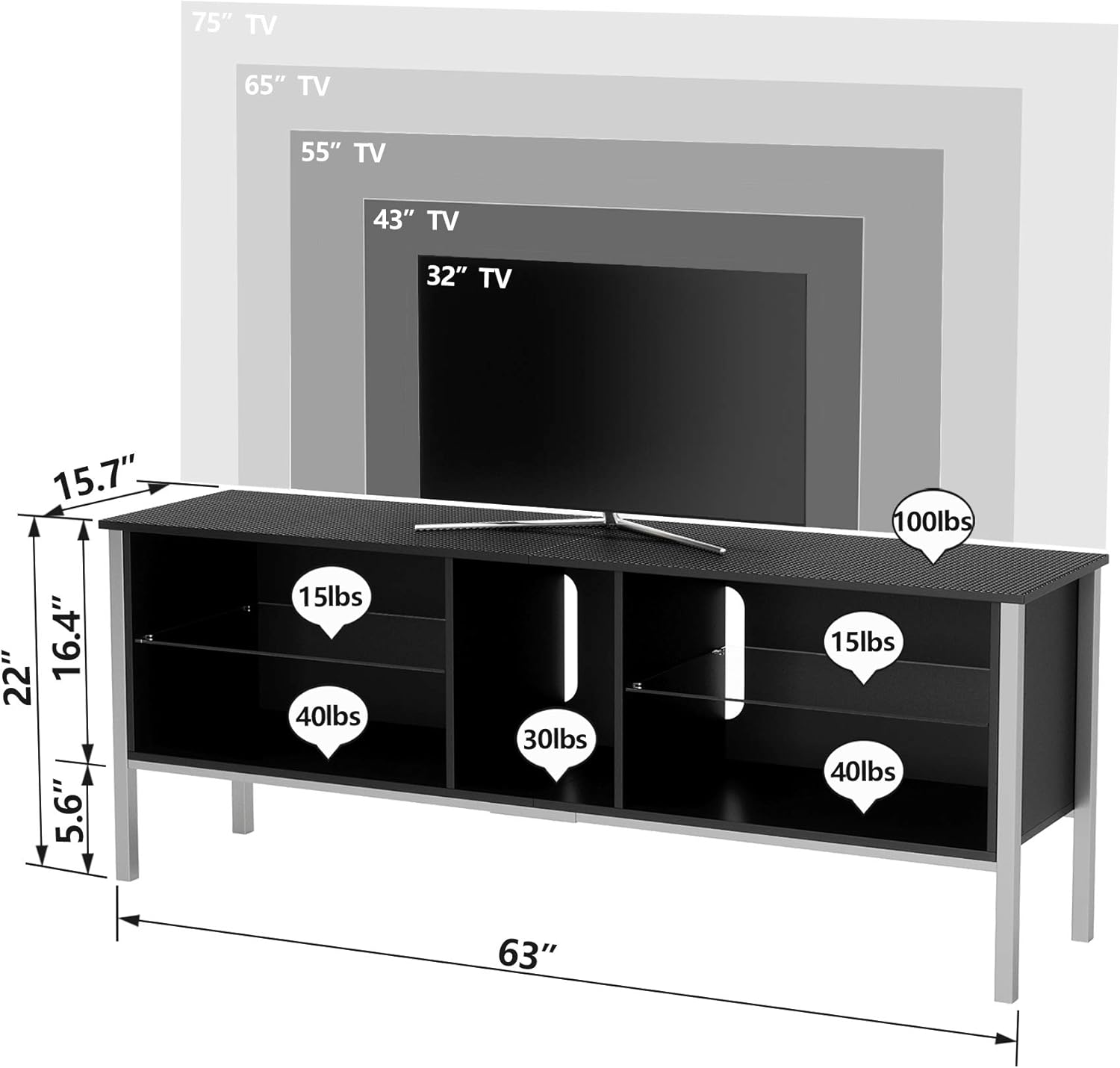 Bestier 63 Modern TV Stand 20 Color LED Entertainment Center,TV Console High Glass Television Stands with 2-Layers Storage Cabinet Media Player Wall Mounted for Living Bedroom up to 75 inch TV : Home & Kitchen