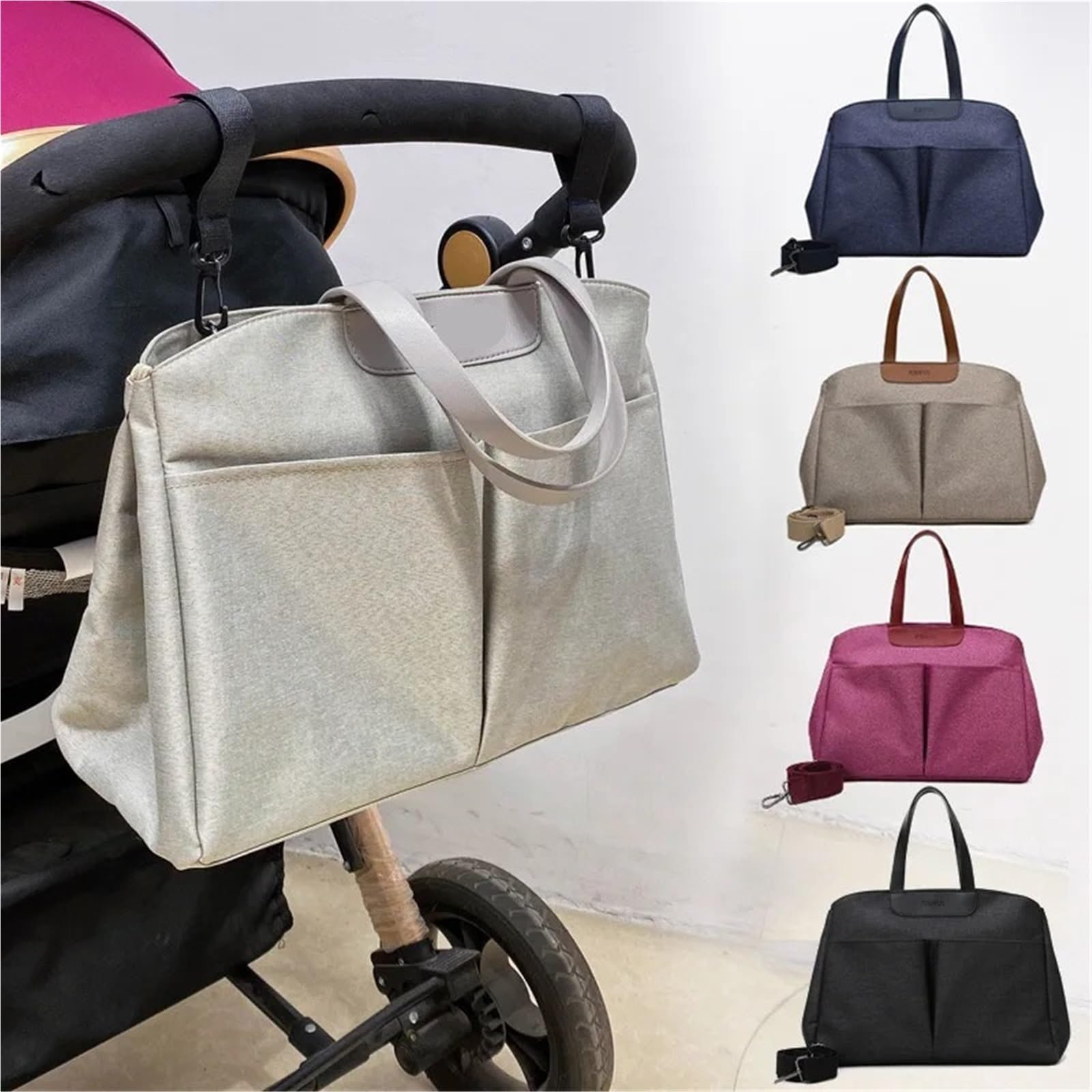 Wickeltasche Kinderwagen Mumientasche, multifunktional, wasserabweisend, Schulter-Umhängetasche, Kinderwagen-Handtasche, große Kapazität, Mutter-Kind-Tasche, Kinder-Wickeltasche(Off-white trumpet)
