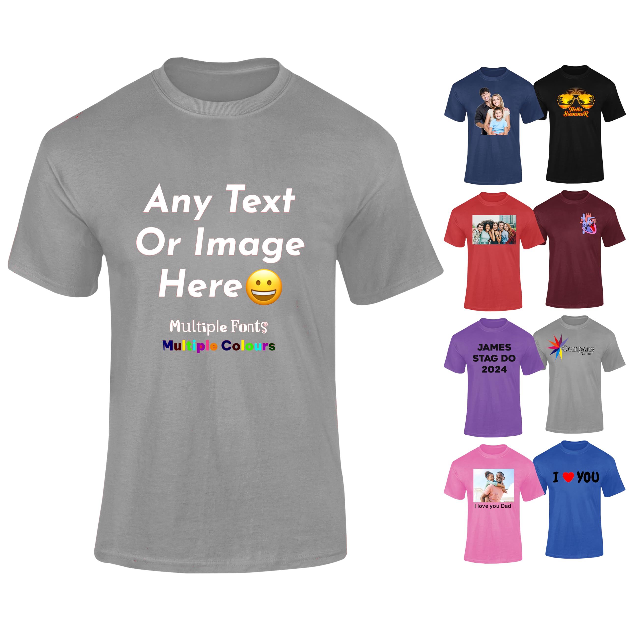 Varsany Personalised T Shirts Mens Womens Kids UK - Customised T Shirt with Any Text and Photo, Long-Lasting Printing - Design Your Own Custom T Shirt — view 10