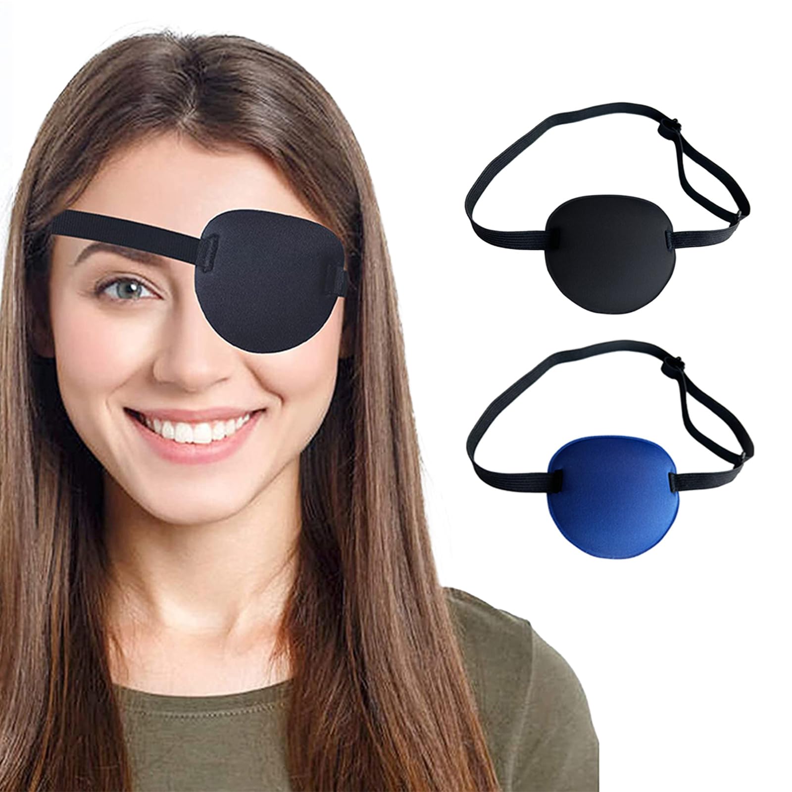 4 Pcs Eye Patches for Adults & Kids，Adjustable Pirate Eye Patch for Amblyopia Or Strabismus,Comfortable Medical Eye Patch for Right Or Left Eye,Eye Patch Pirate for Pirate Accessories Black/Blue