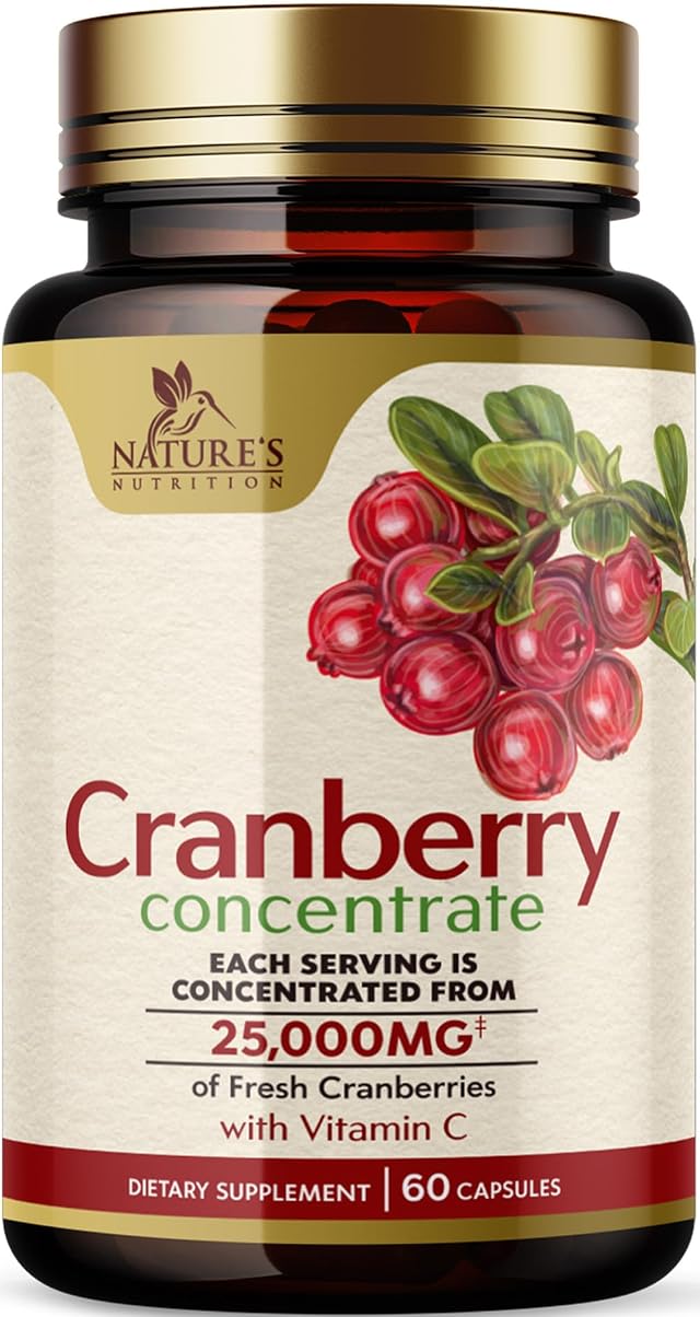 Cranberry Pills Supplement 25 000mg - Fresh Cranberry Equivalent with Vitamin C E - Urinary Tract Health Support