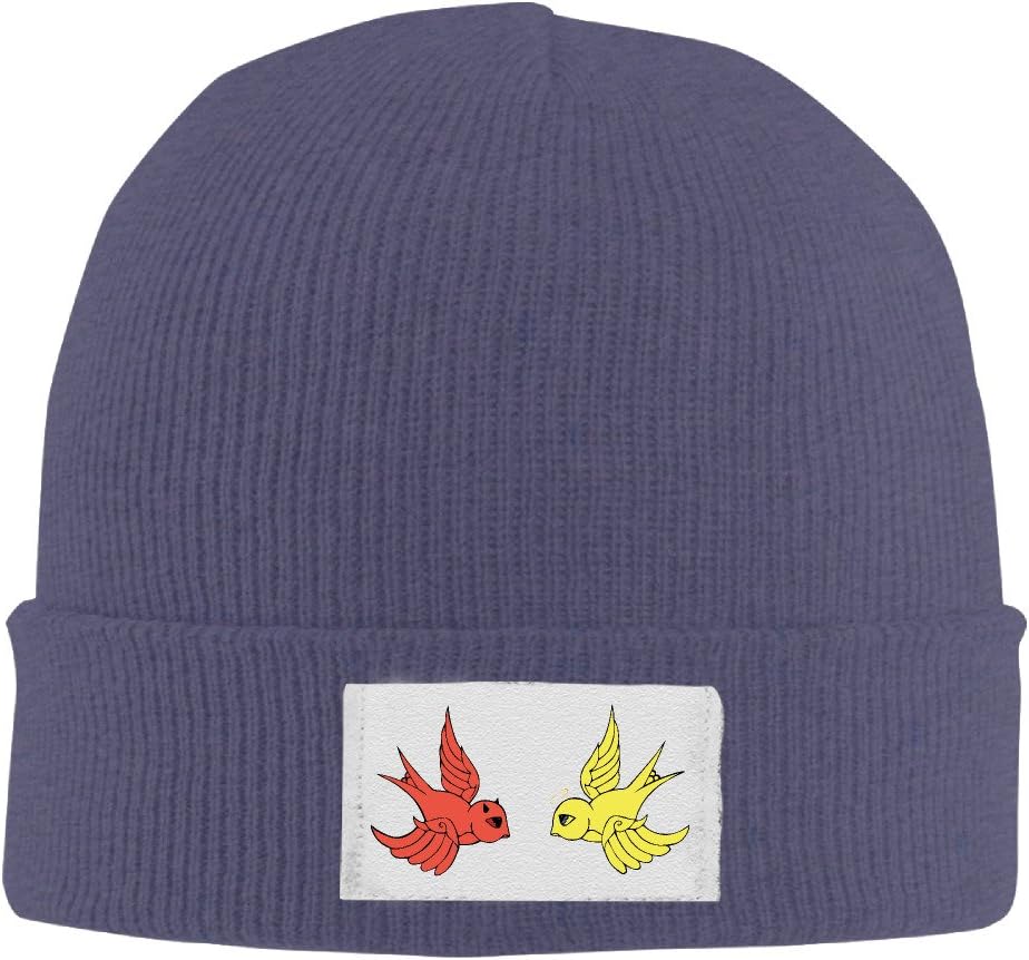 Winter Devil and Angel Birds Skull Cap Womens Black Elastic Rib Knit