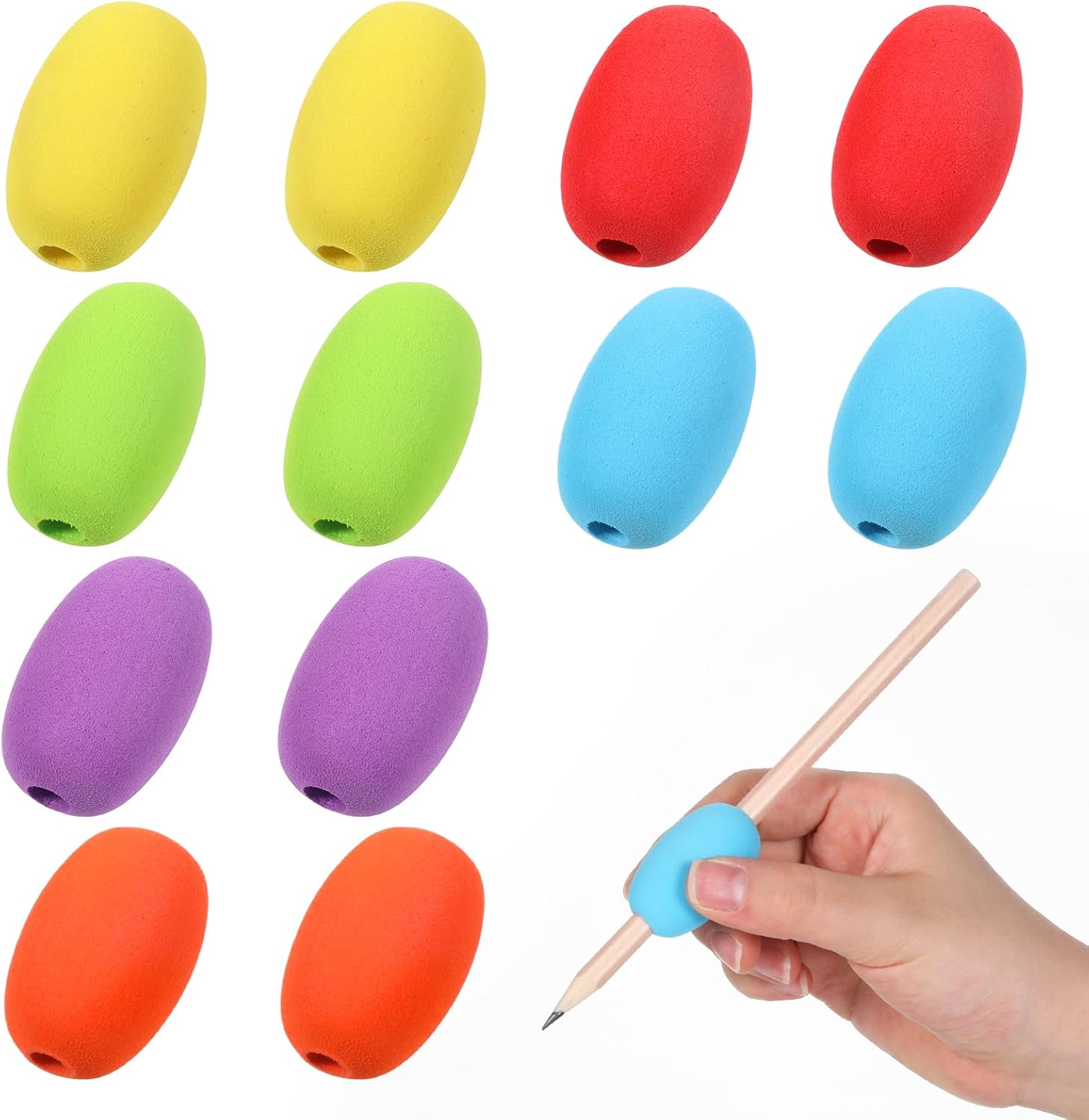 12 Pcs Pen Grips for Adults, Reusable Soft Pen Grip Round Colorful Pens Cushioned Holders Writing Tools Writing Aid for Handwriting, Drawing, Right or Left Handed Use