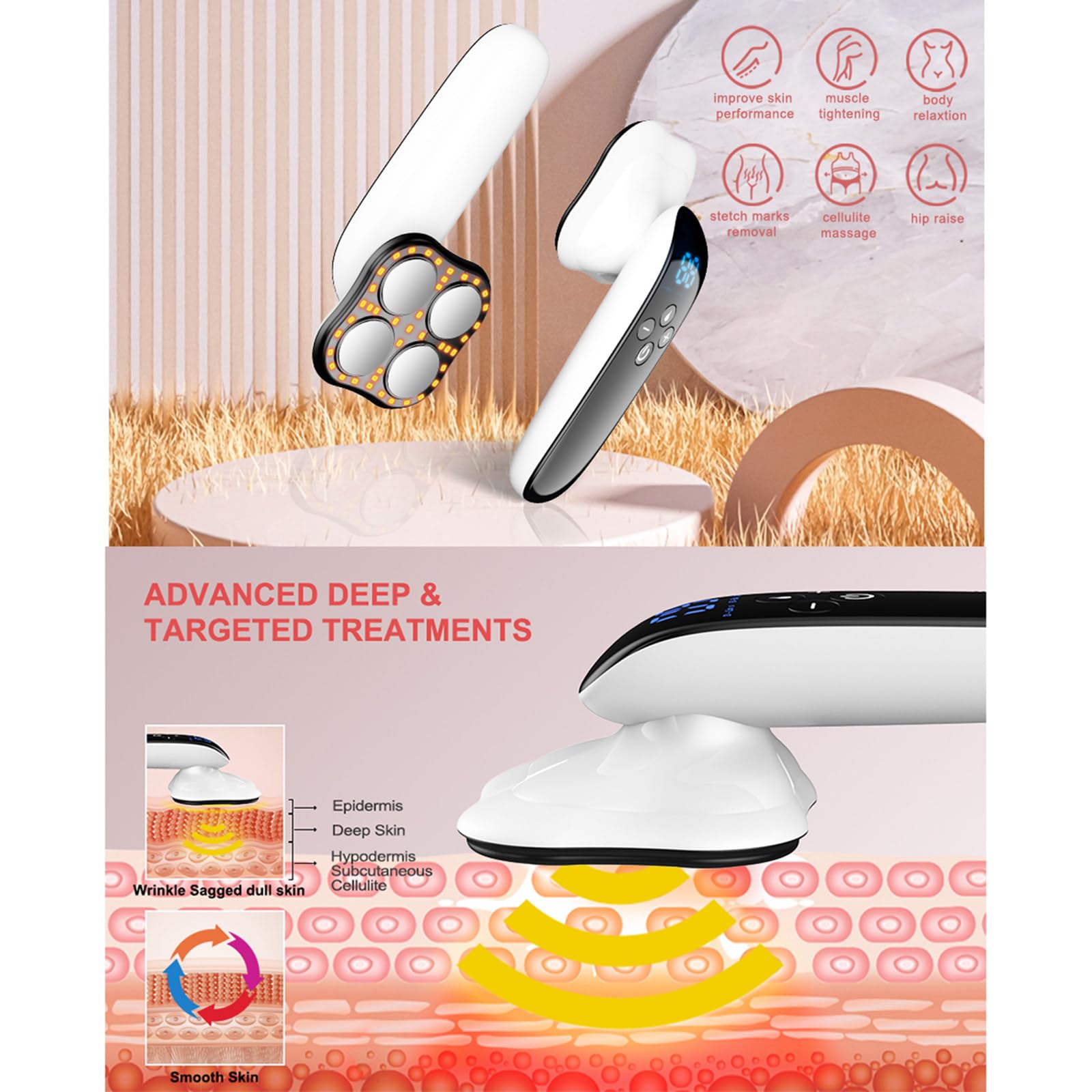 4 głowice masujące Cellulit Urządzenie do modelowania sylwetki Masażer do cellulitu Nadaje się do ramion, talii, nóg, pośladków