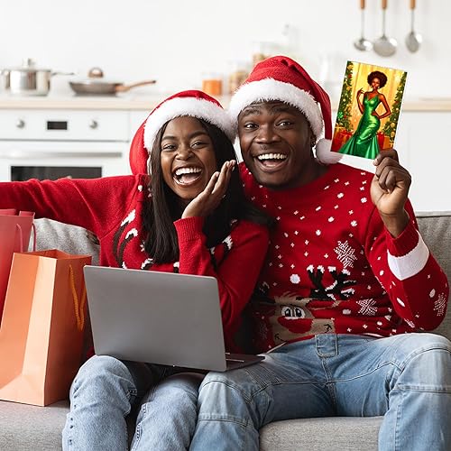 Vista 4 de 150 tarjetas de Navidad afroamericanas, tarjetas de felicitación tradicionales con 150 sobres, 150 calcomanías, tarjetas surtidas religiosas