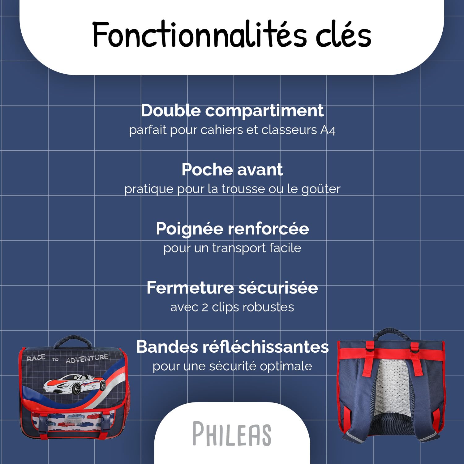 Bagtrotter Cartable scolaire 38 cm Phileas Bleu et Rouge