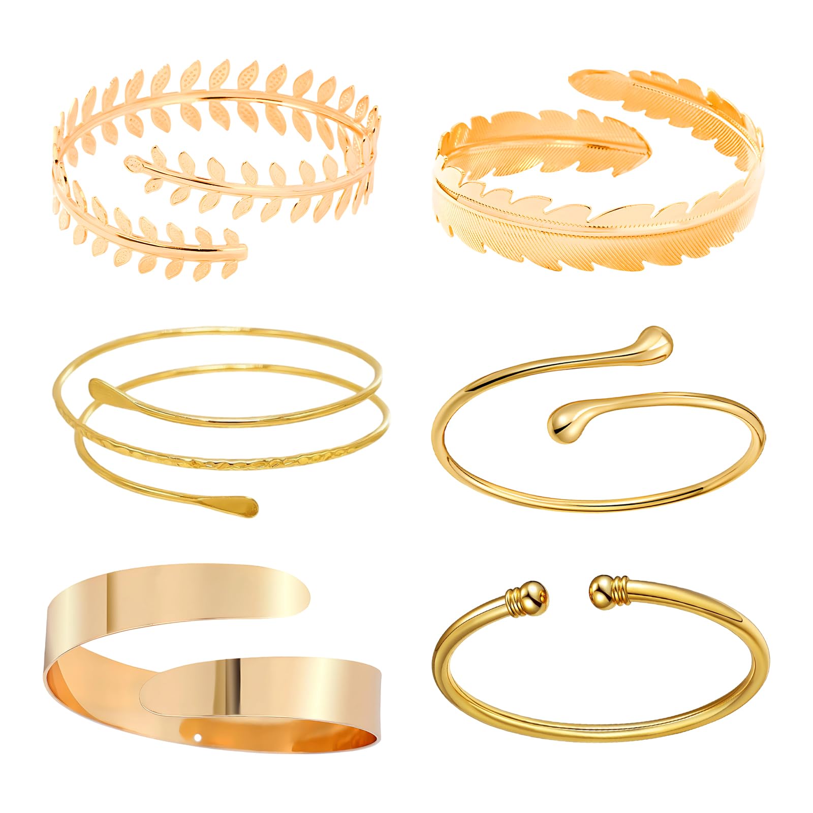 Snyvpra Brazalete dorado en la parte superior del brazo, juego de 6 unidades, pulseras ajustables para mujer, perfectas para fiestas, festivales de música y ocasiones especiales, elegantes brazaletes