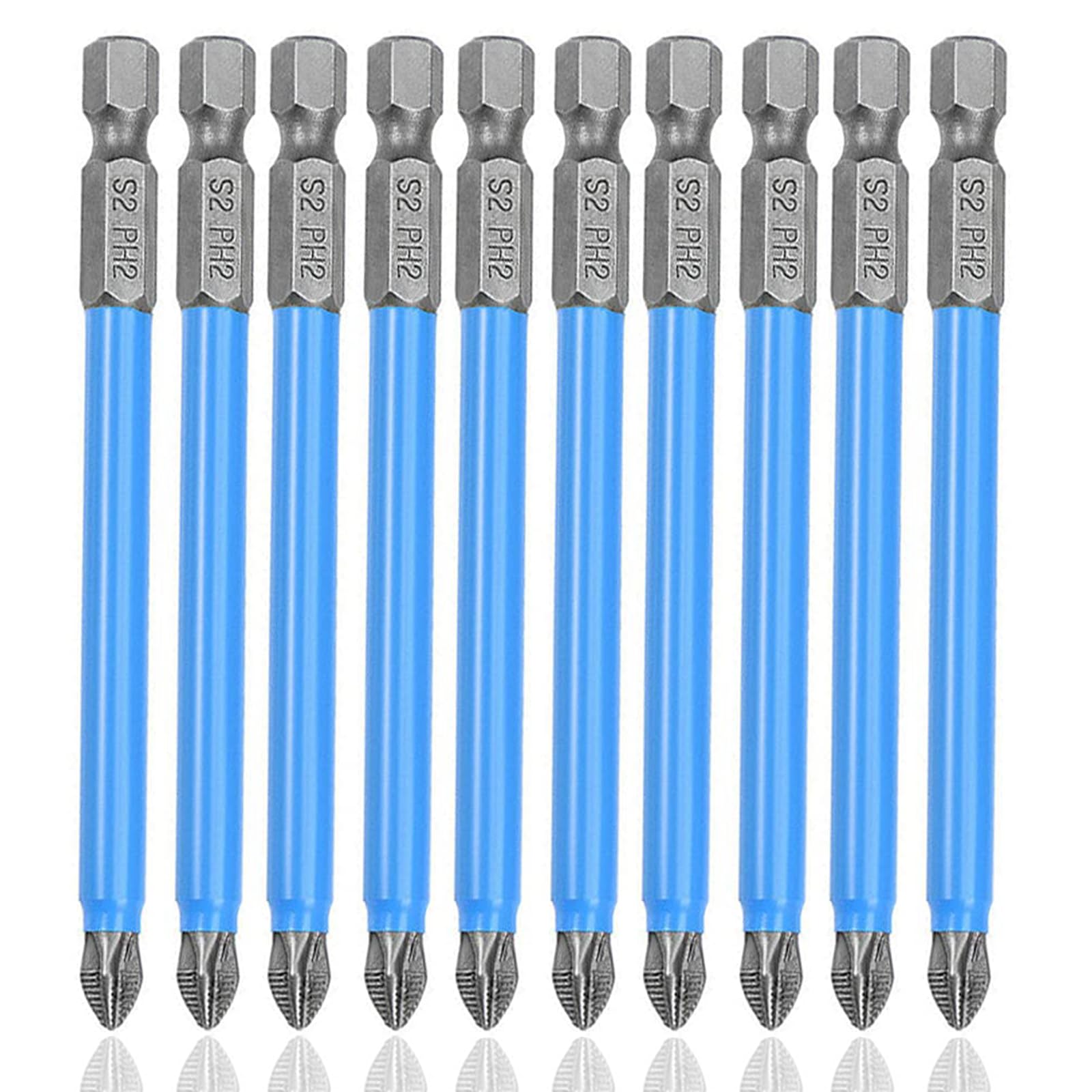 Moyata 10 Stück 1/4" Hex Kreuz Schraubendreher Bit Set, Anti-Rutsch 150MM | Magnetische Kreuzschlitz Schlagschrauber Bits, S2-Stahl, für Manuelle Elektrische Schraubendreher