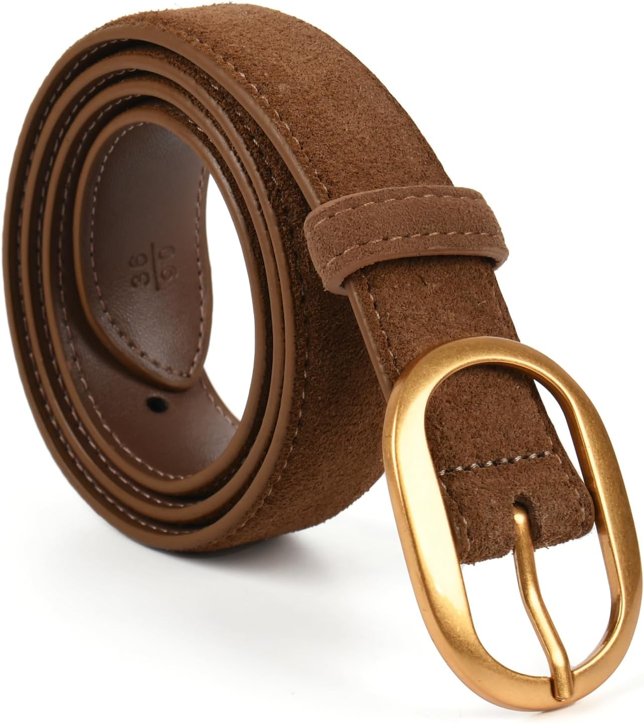 Valleycomfy Womens Leather Suede Waist Belt for Casual Dress Jeans Ladies with Gold Buckle