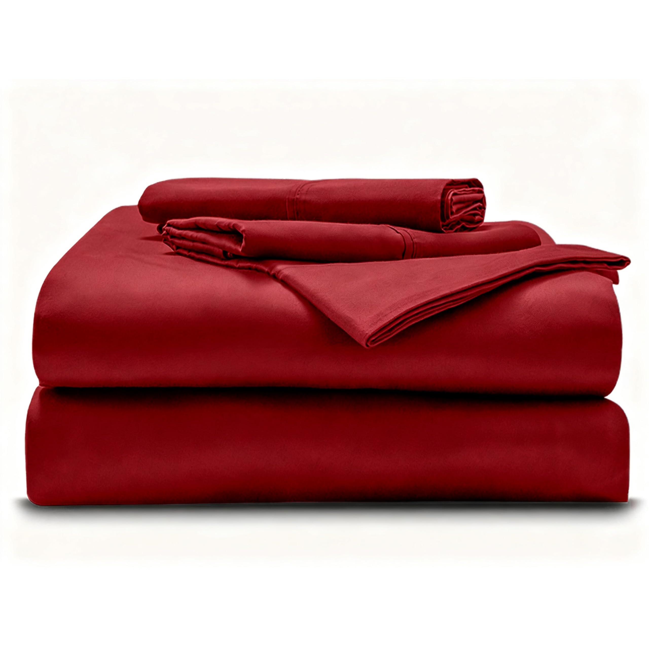 Eastern King - 76" x 80" Size Luxury 600 Thread-Count 100% Egyptian Long Staple Cotton Sheets Set Sheet Set Soft &amp; Silky Sateen Weave 26" Extra Deep-Pockets - Eastern King, Burgundy