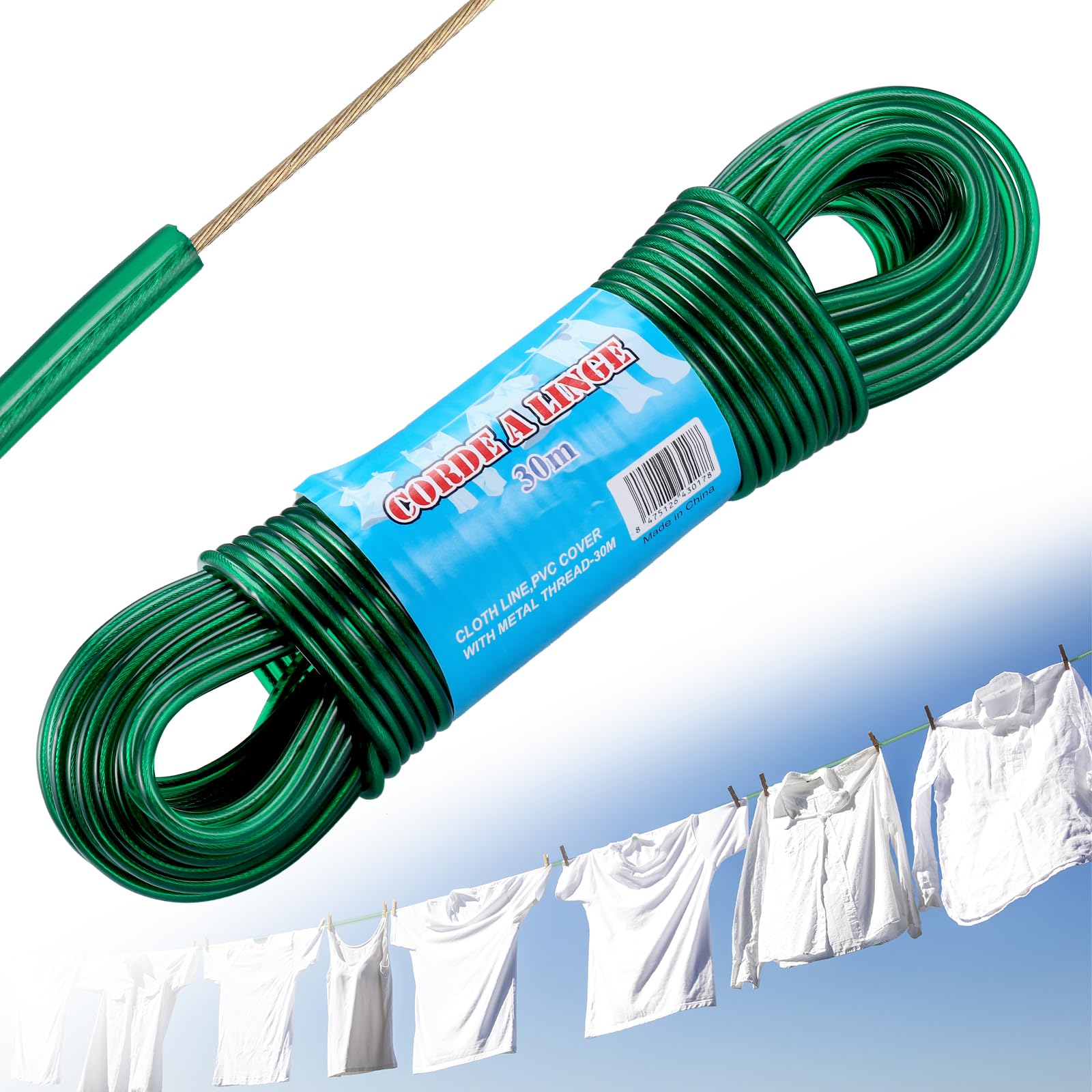 2 Pezzi Filo Per Stendere In Acciaio Con PVC: 20 Metri Cadauno, Resistente 120kg, Per Esterno, Giardino, Campeggio